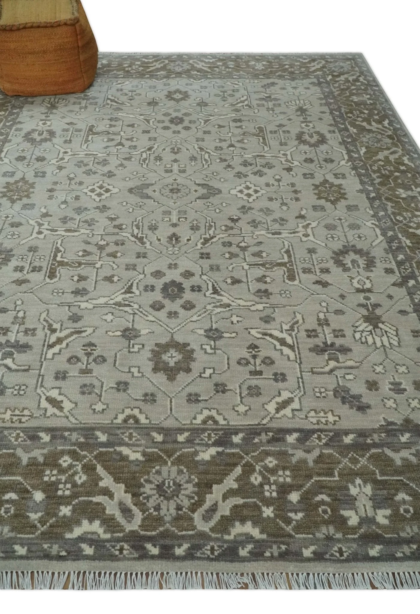Antique Style Traditional Silver and Olive Oriental Oushak 8x10 wool Area Rug - Image 4