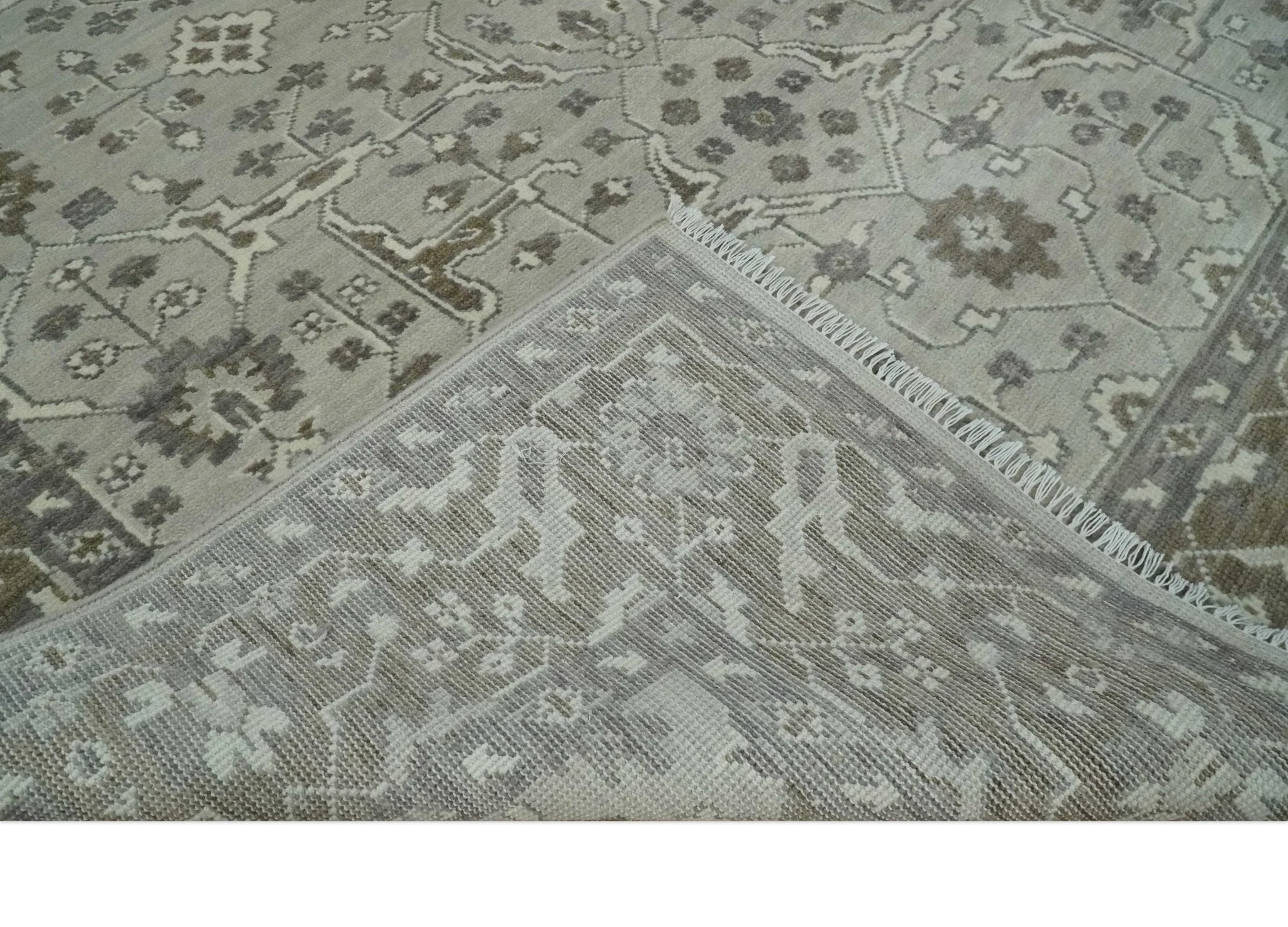 Antique Style Traditional Silver and Olive Oriental Oushak 8x10 wool Area Rug - Image 7