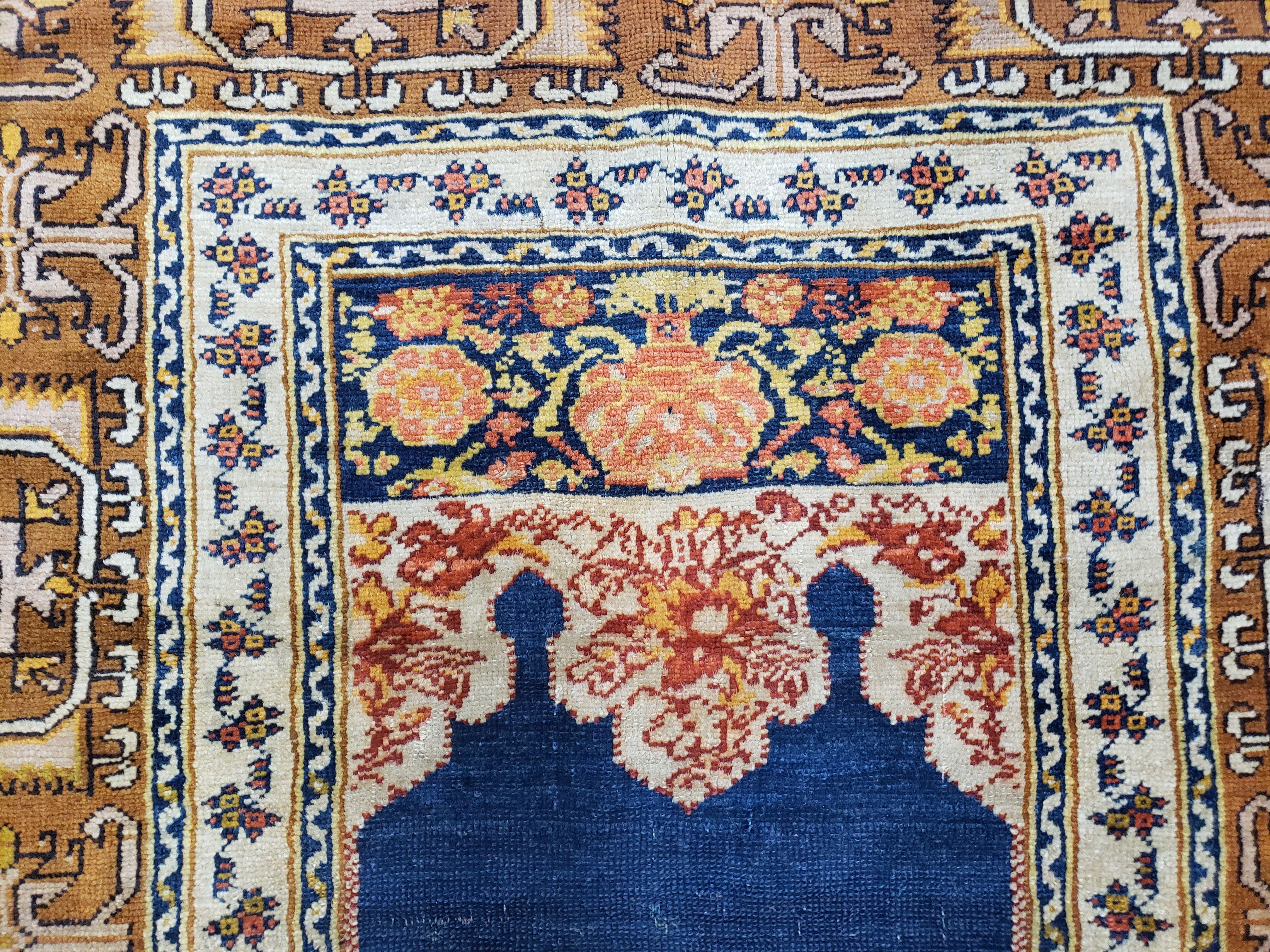 Antique Turkish Anatolian Ghiordes Prayer Rug, Twin Mihrabs, Rare Collectible Oriental Rug, Early 20th Century Prayer Rug, 3'9" x 5'2" - Image 7