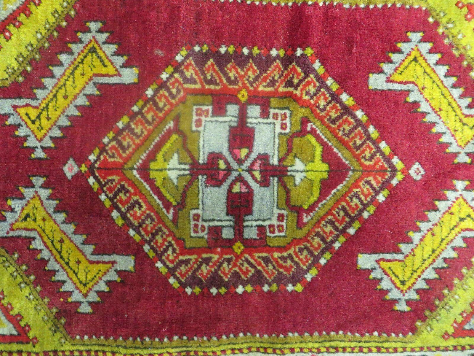 Antique Turkish Yastik Rug 2x3, Handmade Wool Oushak Small Oriental Carpet Red - Image 3