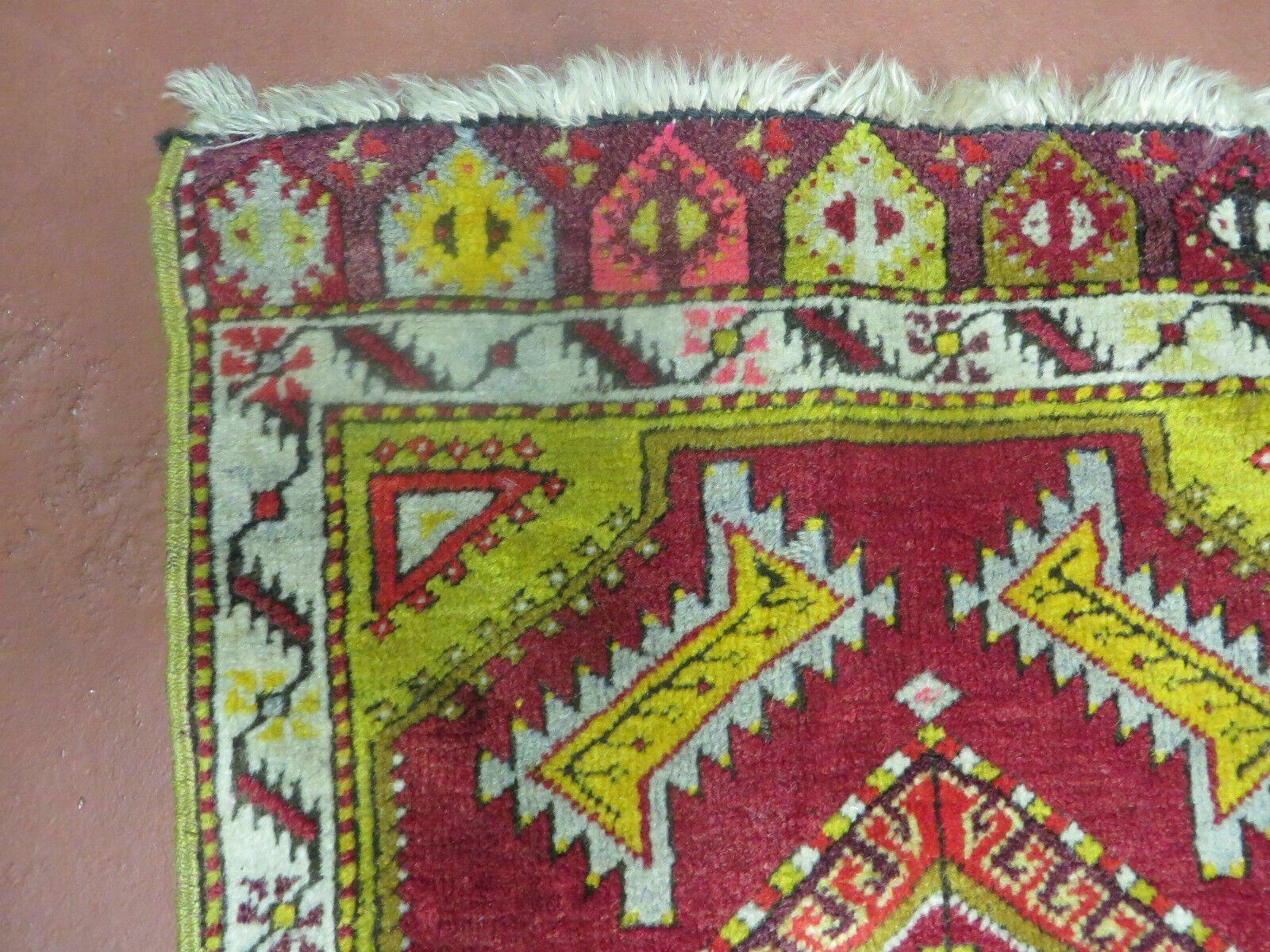 Antique Turkish Yastik Rug 2x3, Handmade Wool Oushak Small Oriental Carpet Red - Image 4