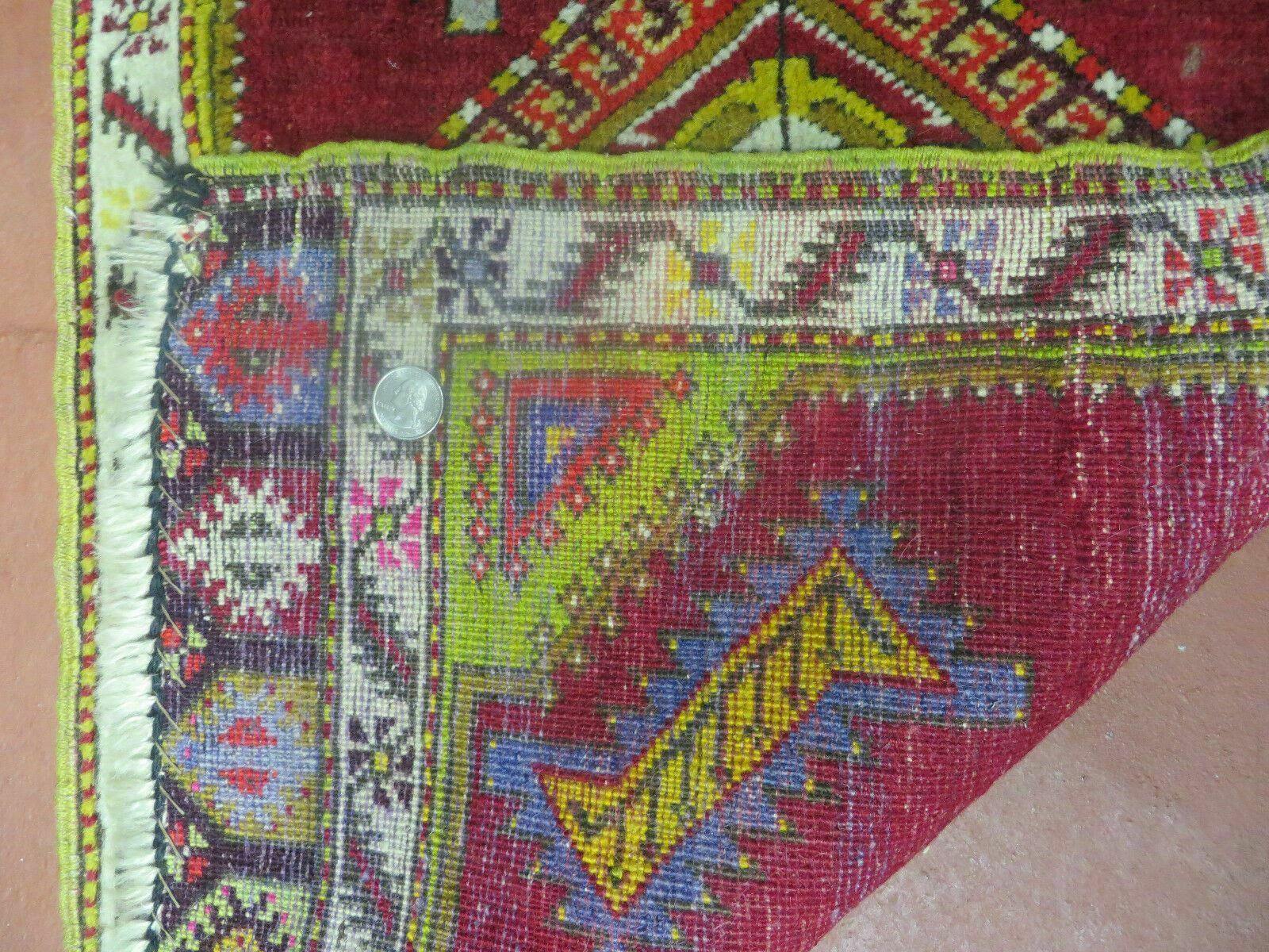 Antique Turkish Yastik Rug 2x3, Handmade Wool Oushak Small Oriental Carpet Red - Image 7