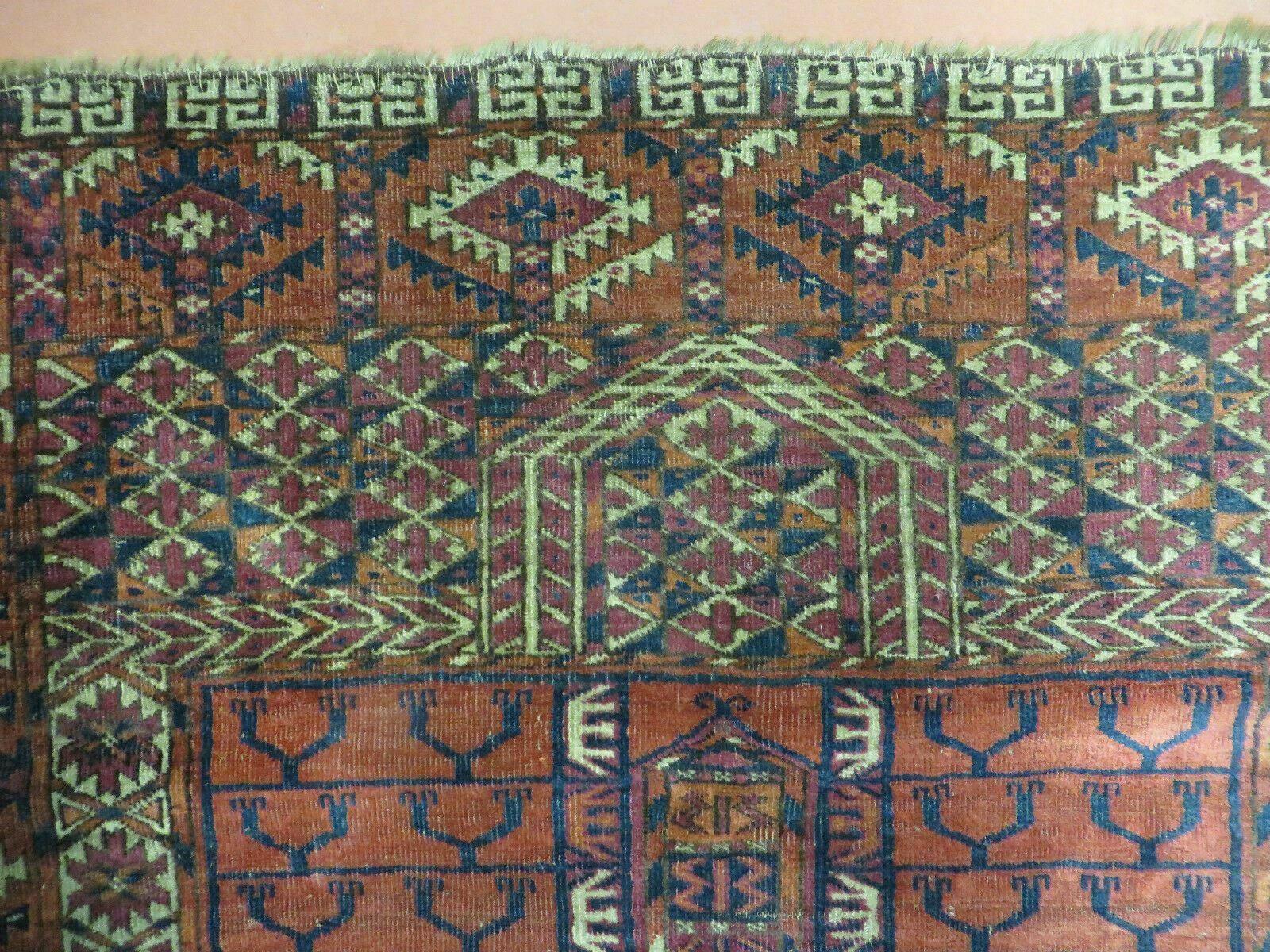 Antique Turkoman Ensi Wool Rug 4x5 - Image 12