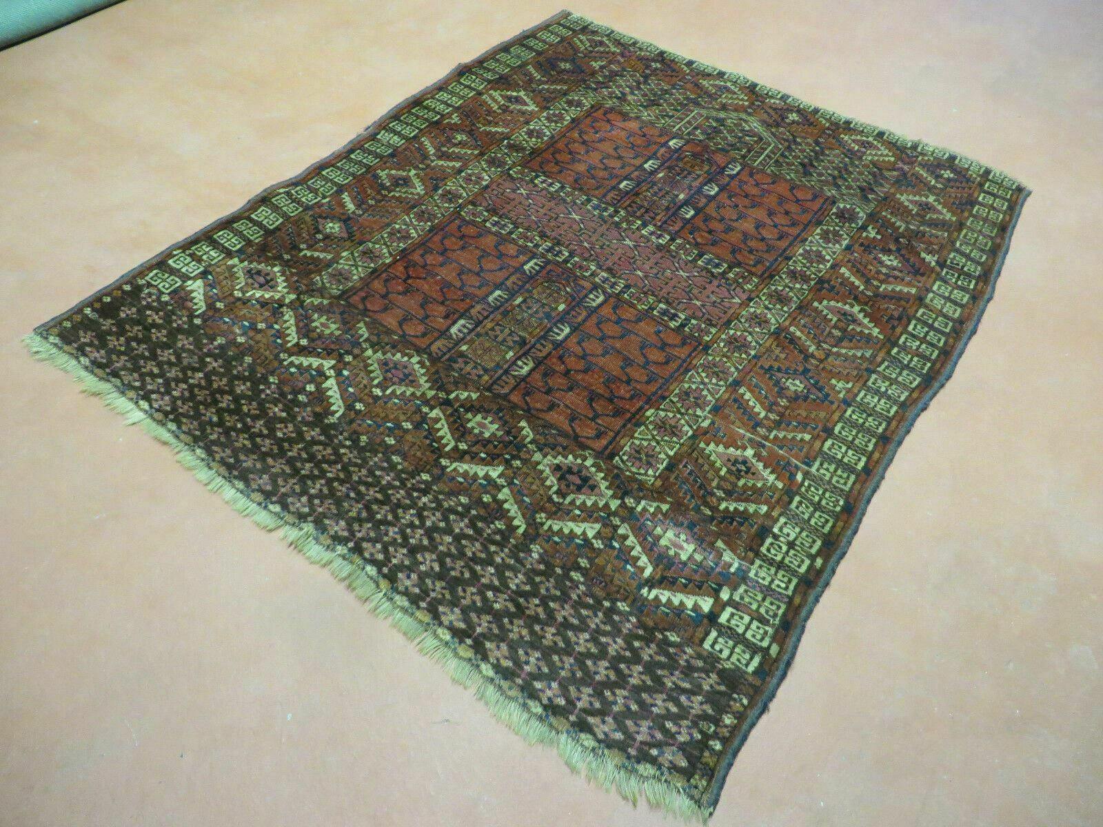 Antique Turkoman Ensi Wool Rug 4x5 - Image 2