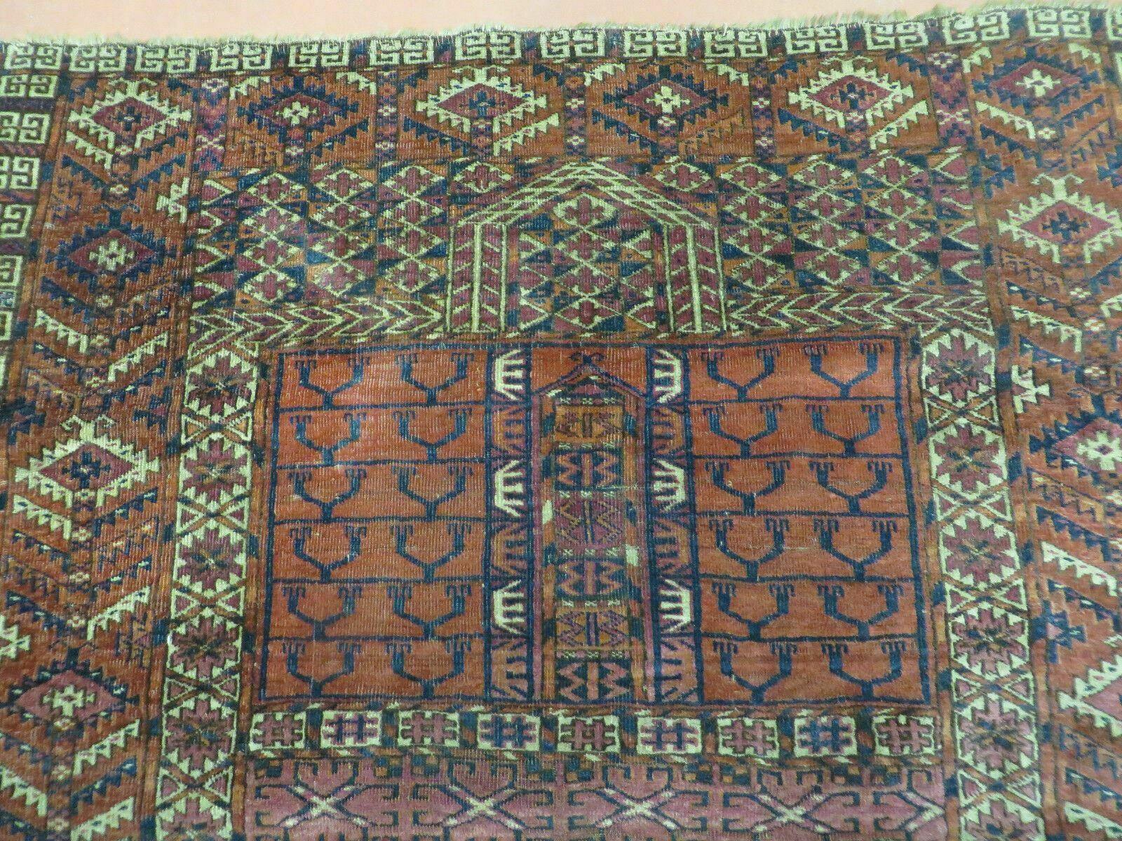 Antique Turkoman Ensi Wool Rug 4x5 - Image 3
