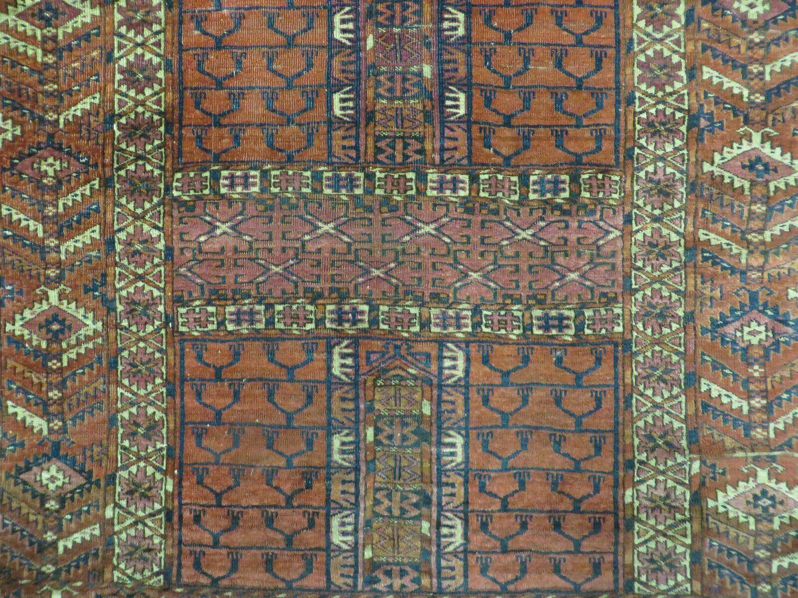 Antique Turkoman Ensi Wool Rug 4x5 - Image 4
