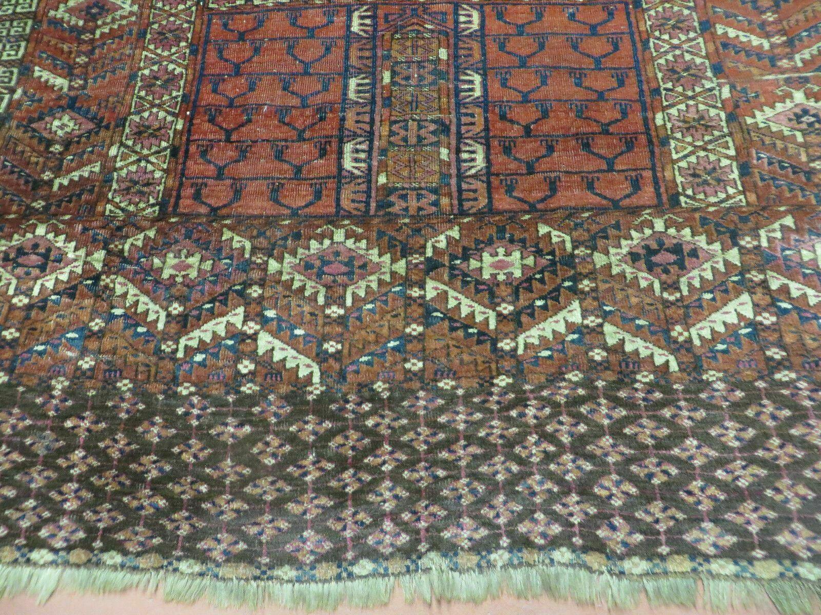 Antique Turkoman Ensi Wool Rug 4x5 - Image 5