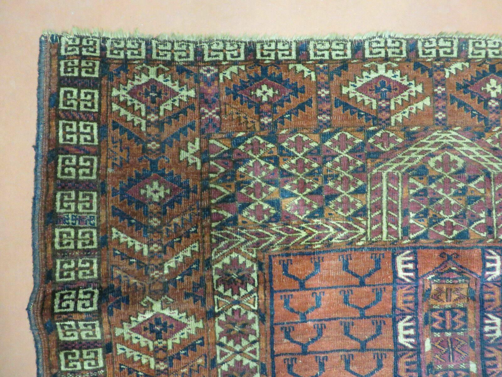 Antique Turkoman Ensi Wool Rug 4x5 - Image 6