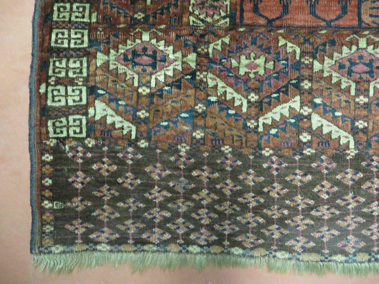 Antique Turkoman Ensi Wool Rug 4x5 - Image 8