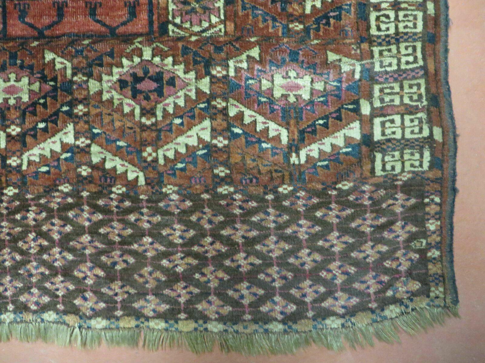 Antique Turkoman Ensi Wool Rug 4x5 - Image 9