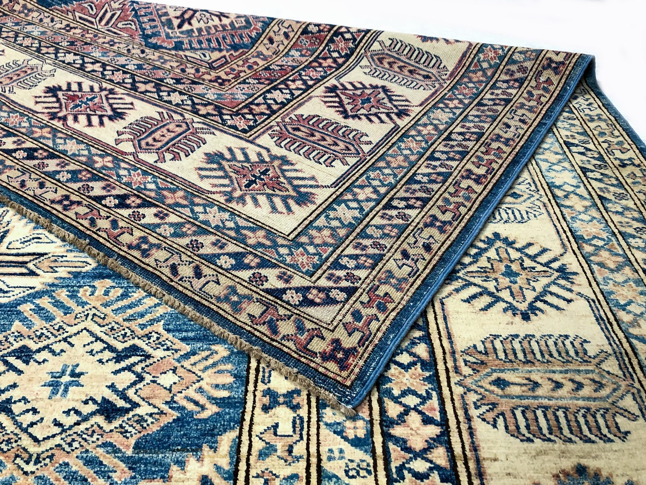 Antique Washed Super Kazak (10'06"x13'08") blue/ivory - Image 7