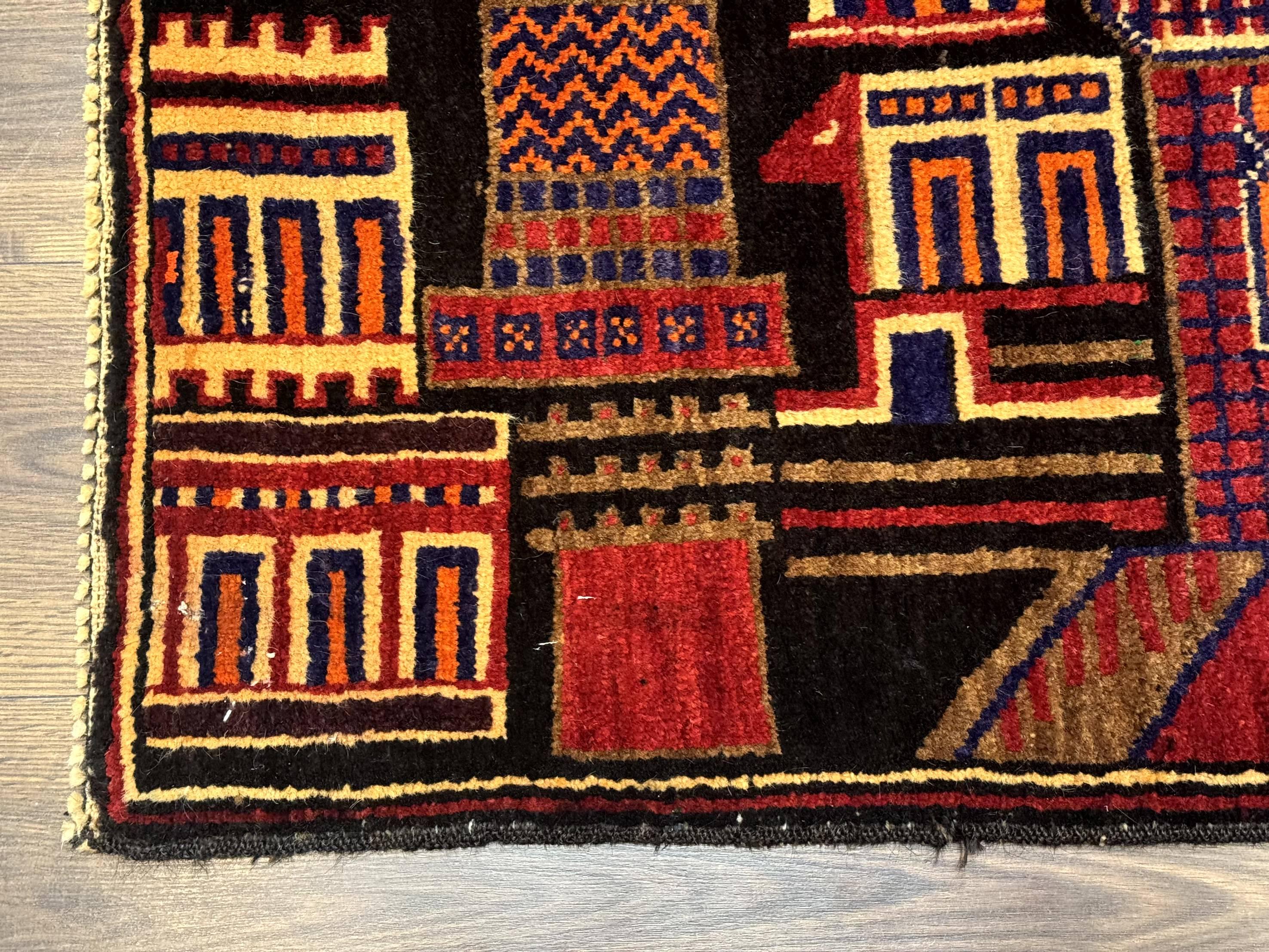 Balouch Rug 3x5, City Pictorial, Afghan Rug - Image 8