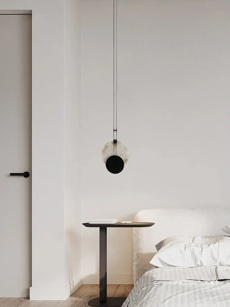 Black Paint Iron Disc Marble Pendant Lamp - Image 11