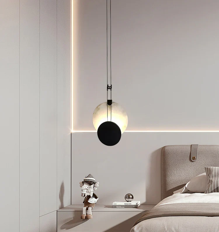 Black Paint Iron Disc Marble Pendant Lamp - Image 5
