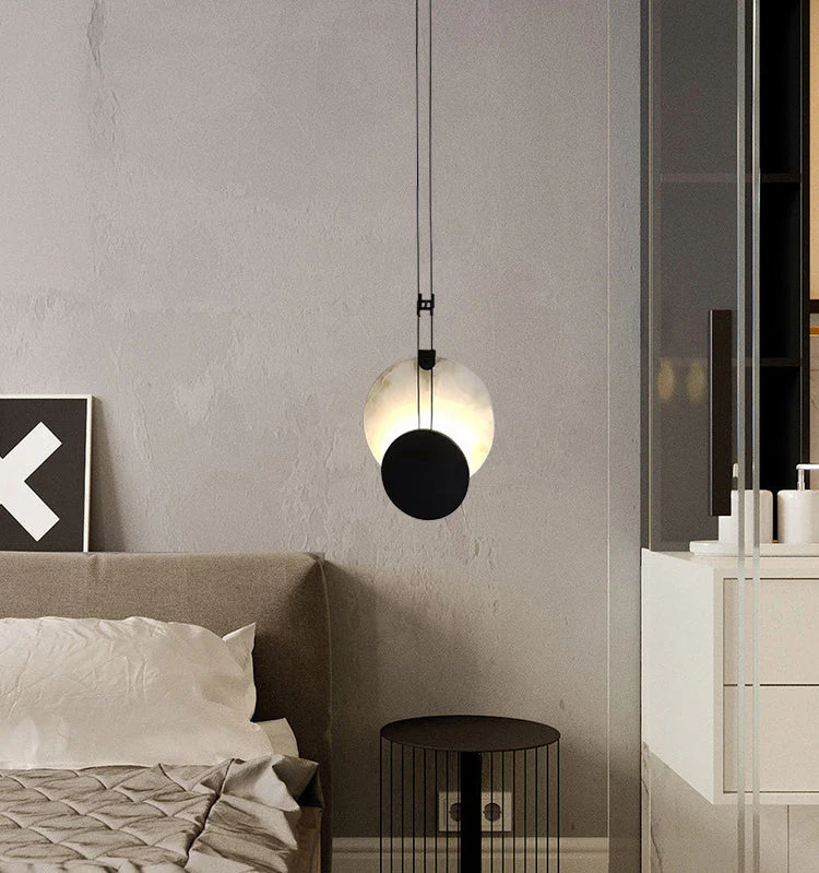 Black Paint Iron Disc Marble Pendant Lamp - Image 8