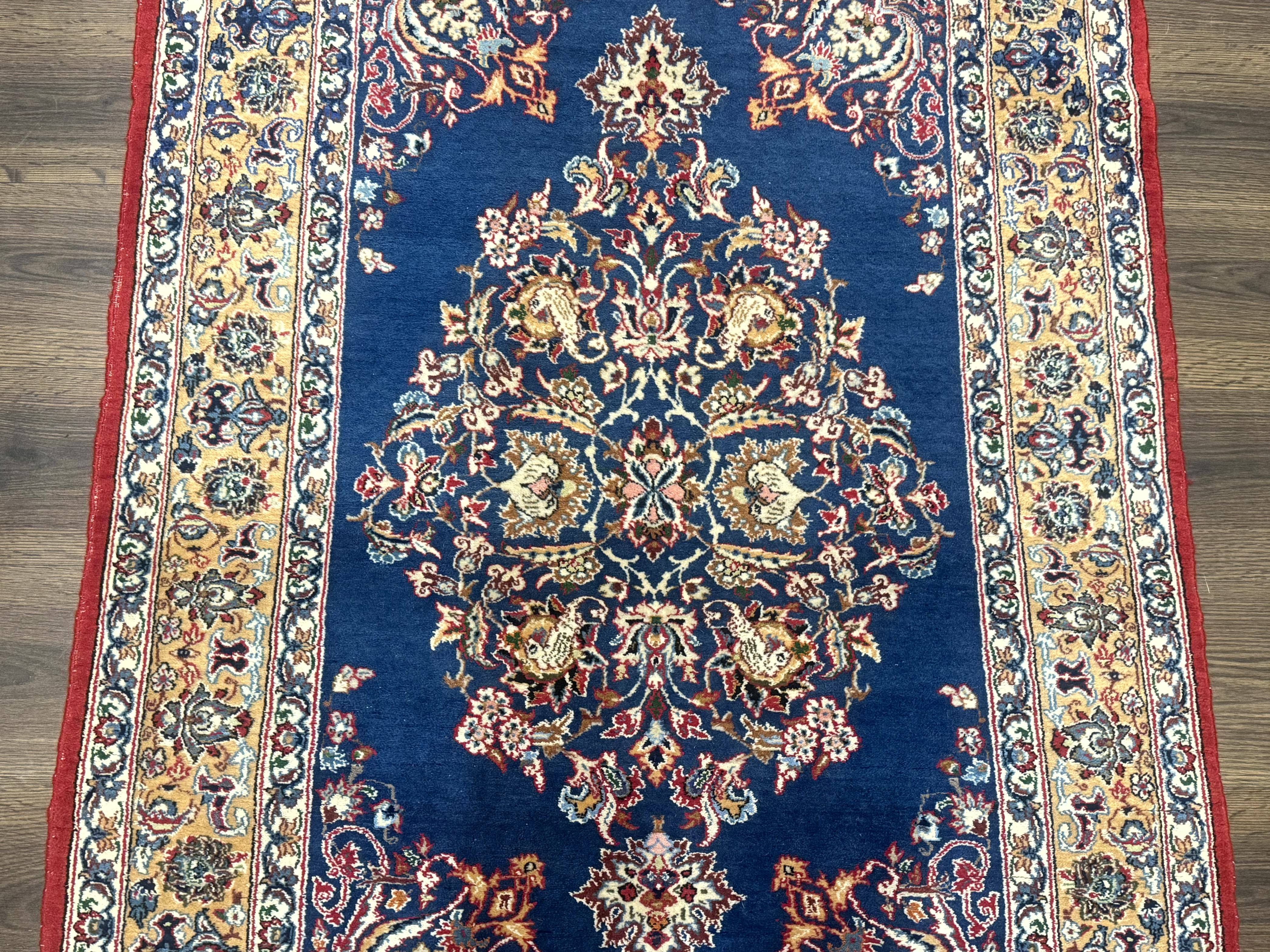 Blue Persian Qum Rug 3.6 x 5, Floral Medallion, Fine 310 KPSI - Image 3