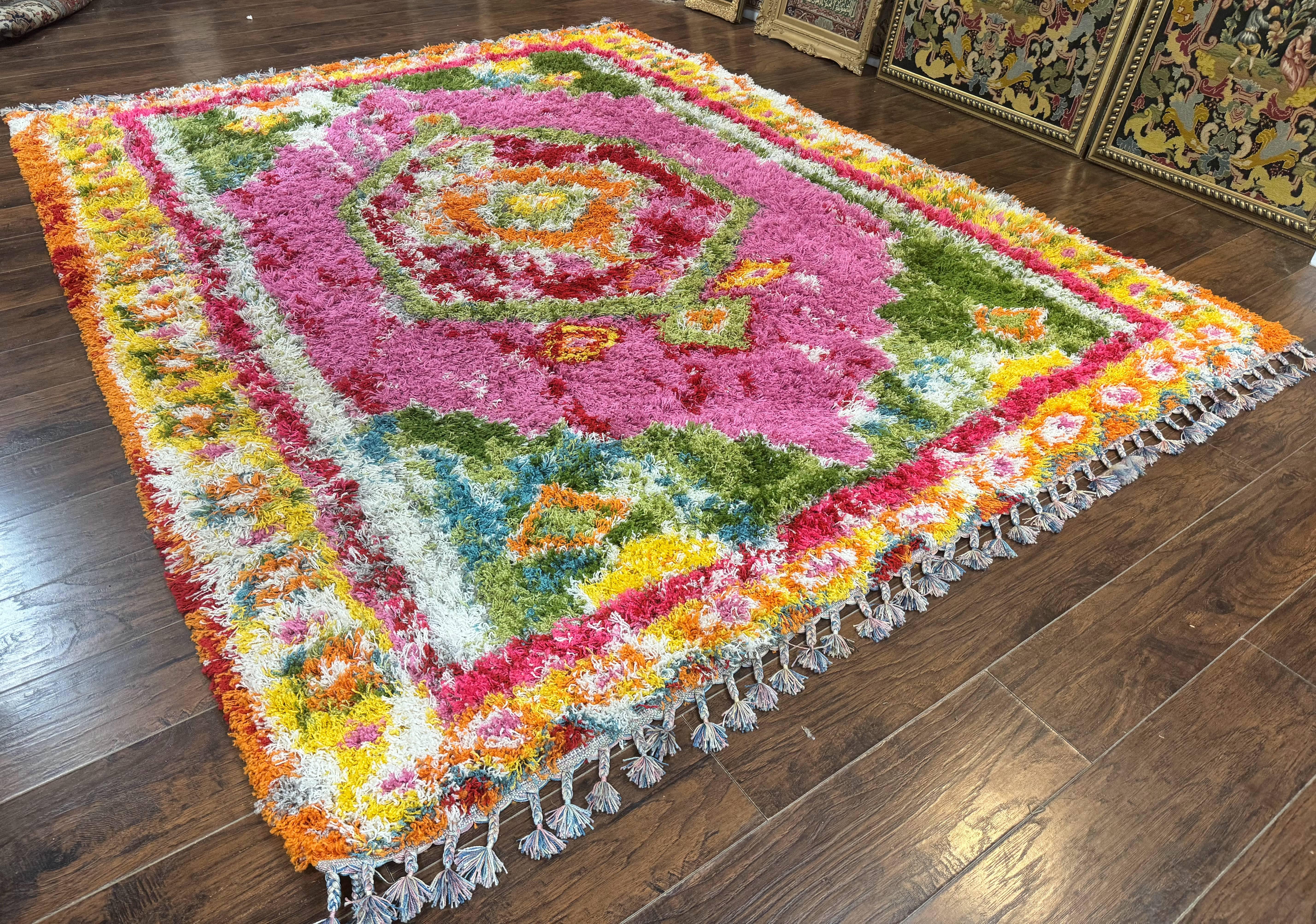 Colorful Shag Rug 8x10, Fuchsia and Multicolor - Image 12