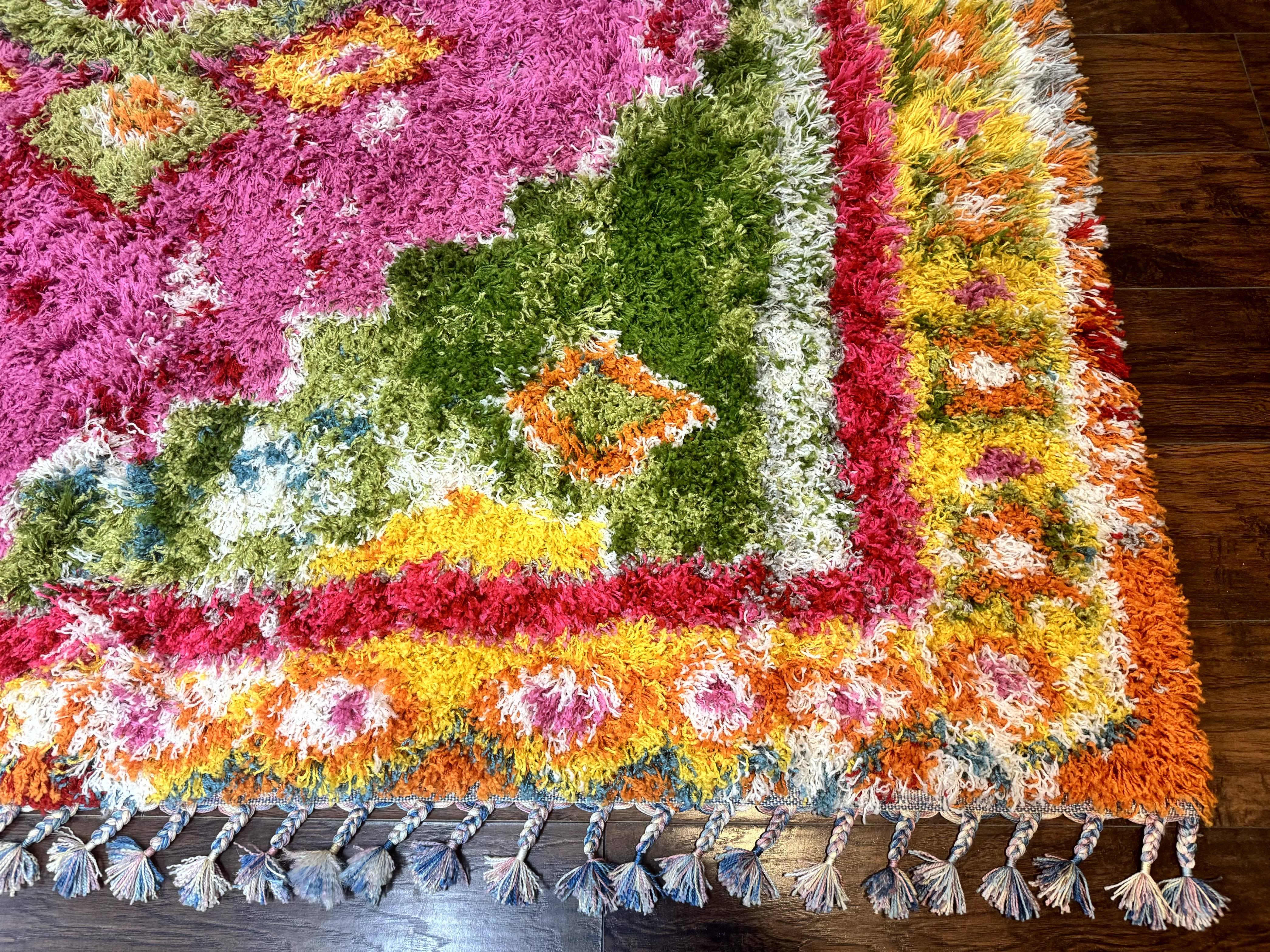 Colorful Shag Rug 8x10, Fuchsia and Multicolor - Image 9