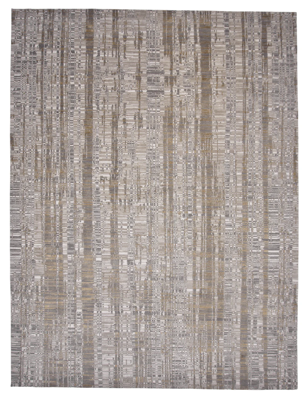 Contemporary Carved Tibetan 9x12 (ivory/gold/gray)