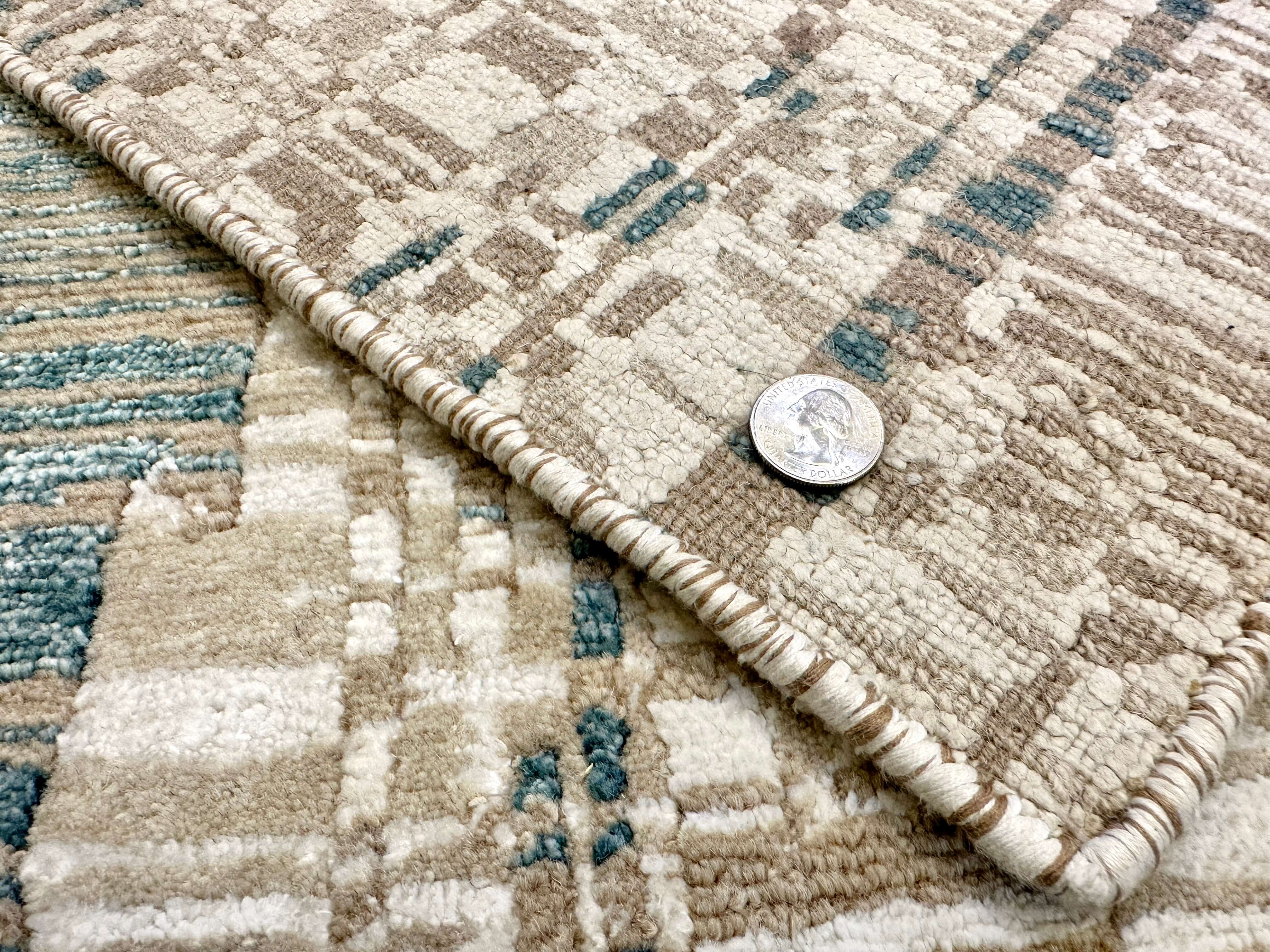 Contemporary wool/bamboo (8'00"x10'00") gold/ivory/teal - Image 11
