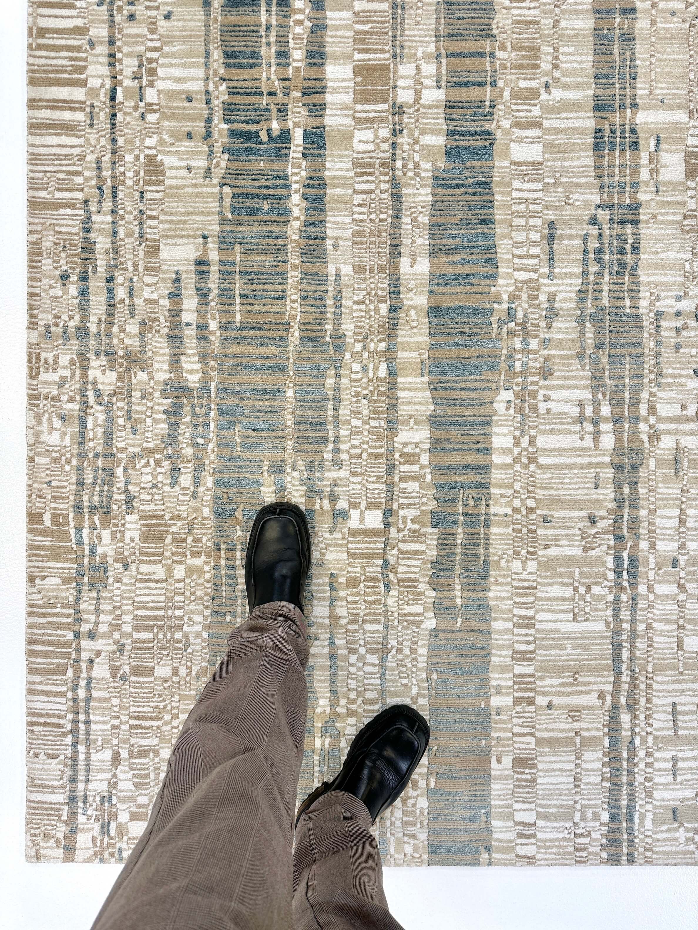 Contemporary wool/bamboo (8'00"x10'00") gold/ivory/teal - Image 12