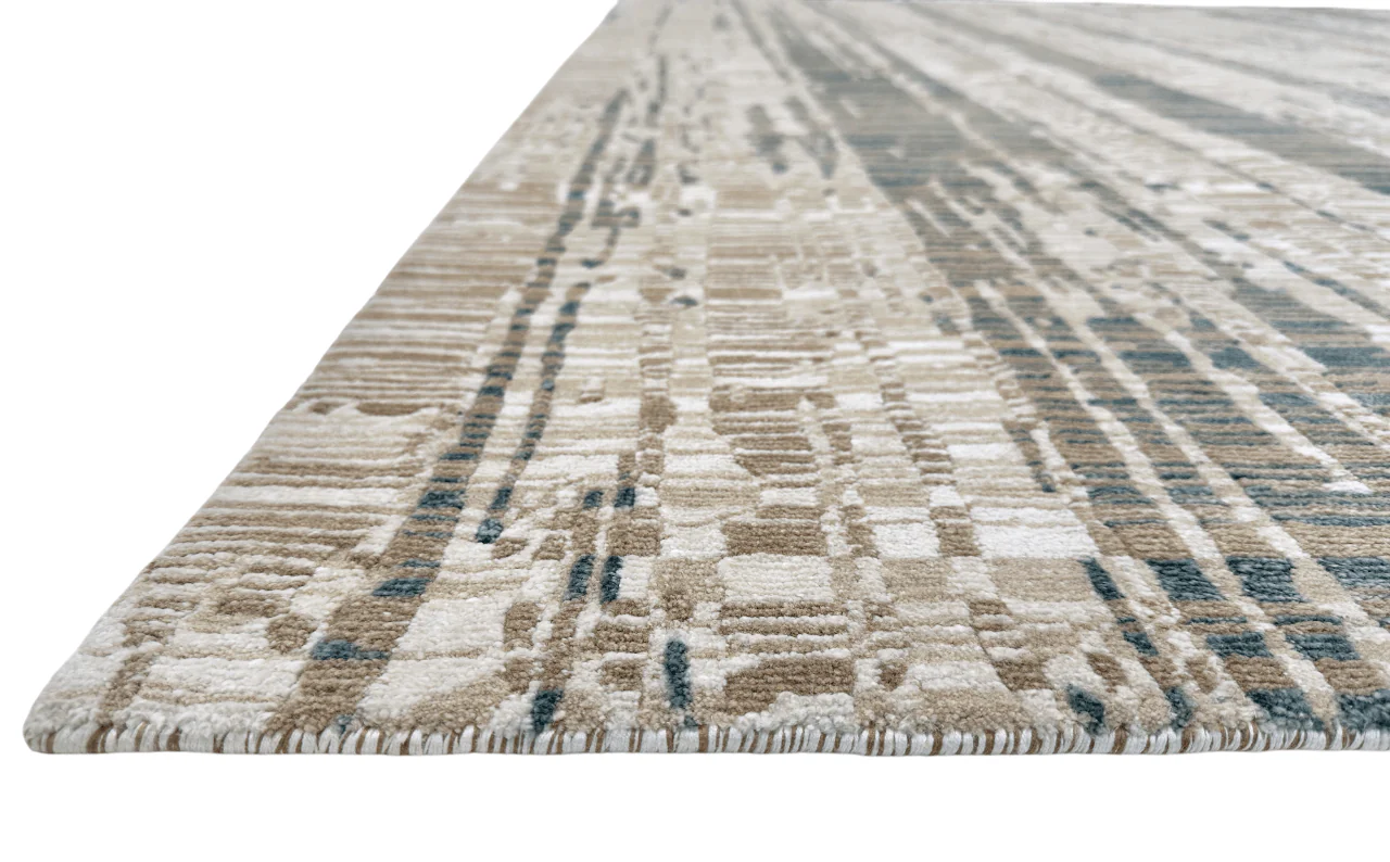 Contemporary wool/bamboo (8'00"x10'00") gold/ivory/teal - Image 2