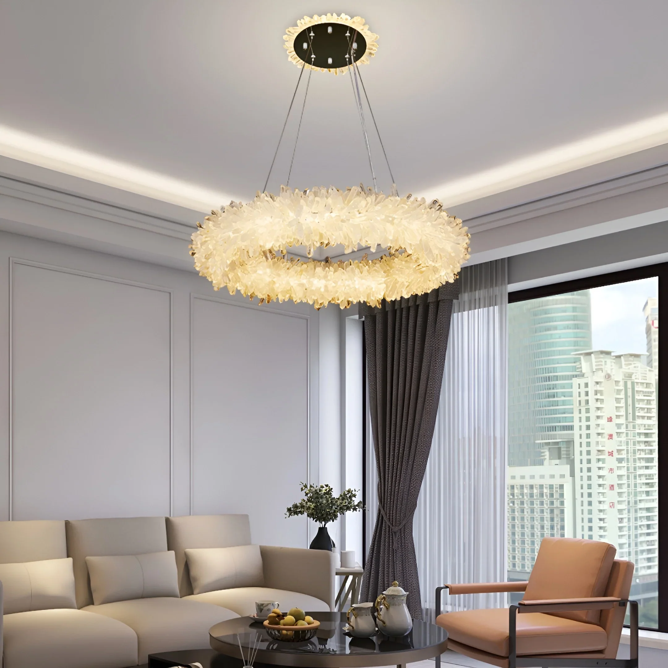 Crystal Brass Round Chandelier - Image 3