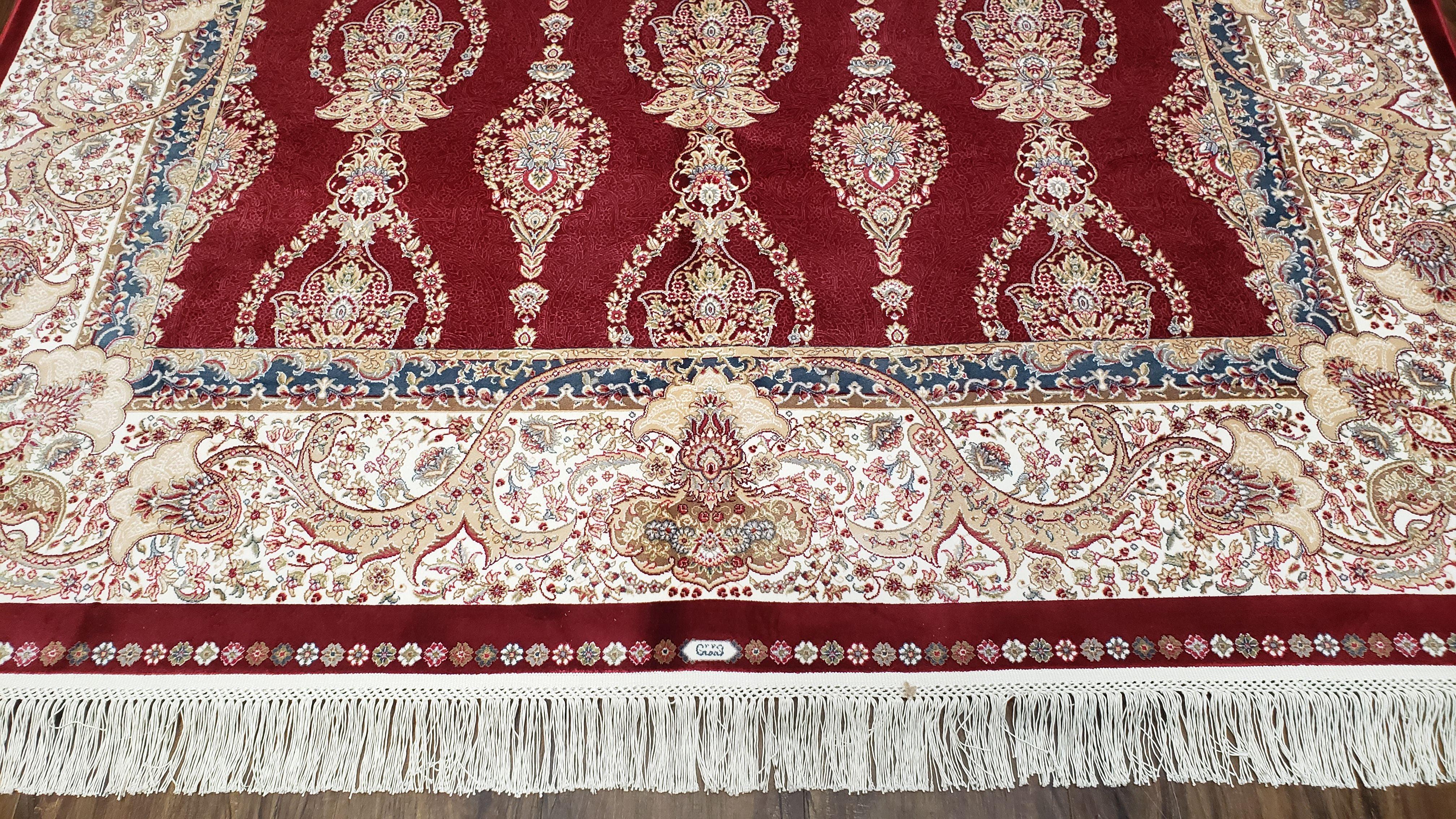 Dark Red Silk Carpet 5.3 x 7.6 ft, 5x8 Silk Rug, New Turkish Silk Carpet, Mint Condition, Beige & Red Area Rug, Bamboo Silk, High Quality - Image 5