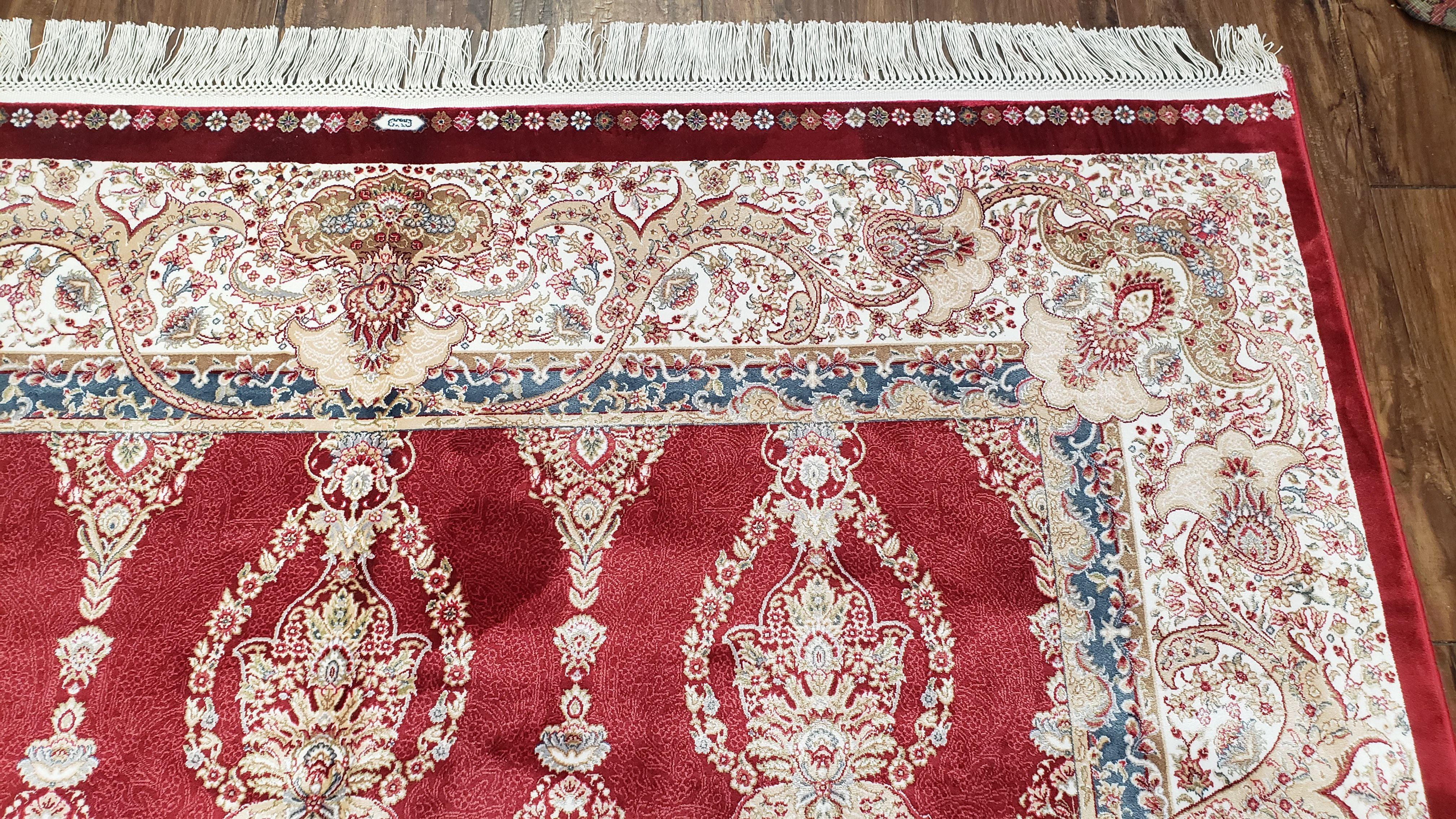 Dark Red Silk Carpet 5.3 x 7.6 ft, 5x8 Silk Rug, New Turkish Silk Carpet, Mint Condition, Beige & Red Area Rug, Bamboo Silk, High Quality - Image 7