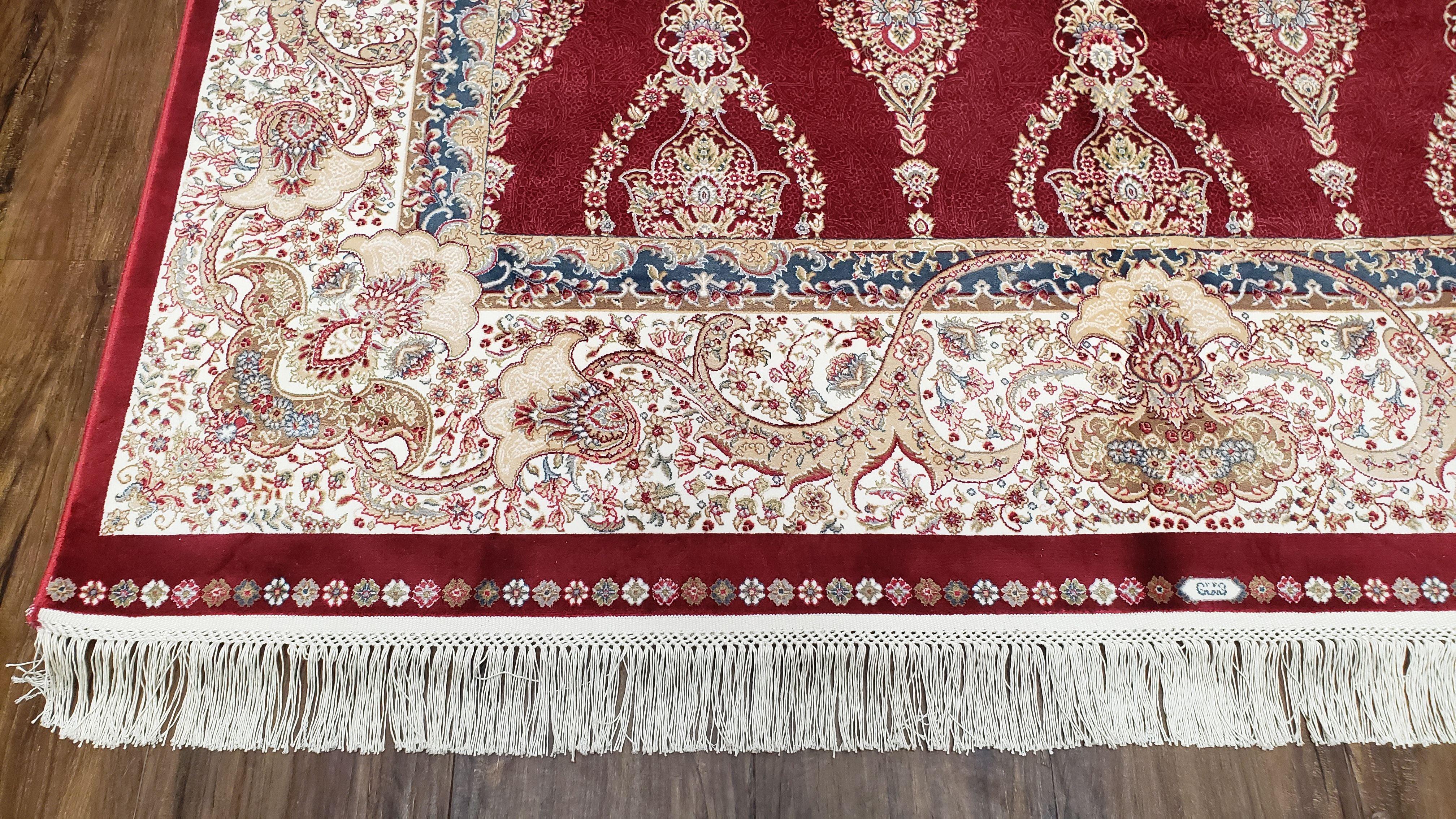 Dark Red Silk Carpet 5.3 x 7.6 ft, 5x8 Silk Rug, New Turkish Silk Carpet, Mint Condition, Beige & Red Area Rug, Bamboo Silk, High Quality - Image 8