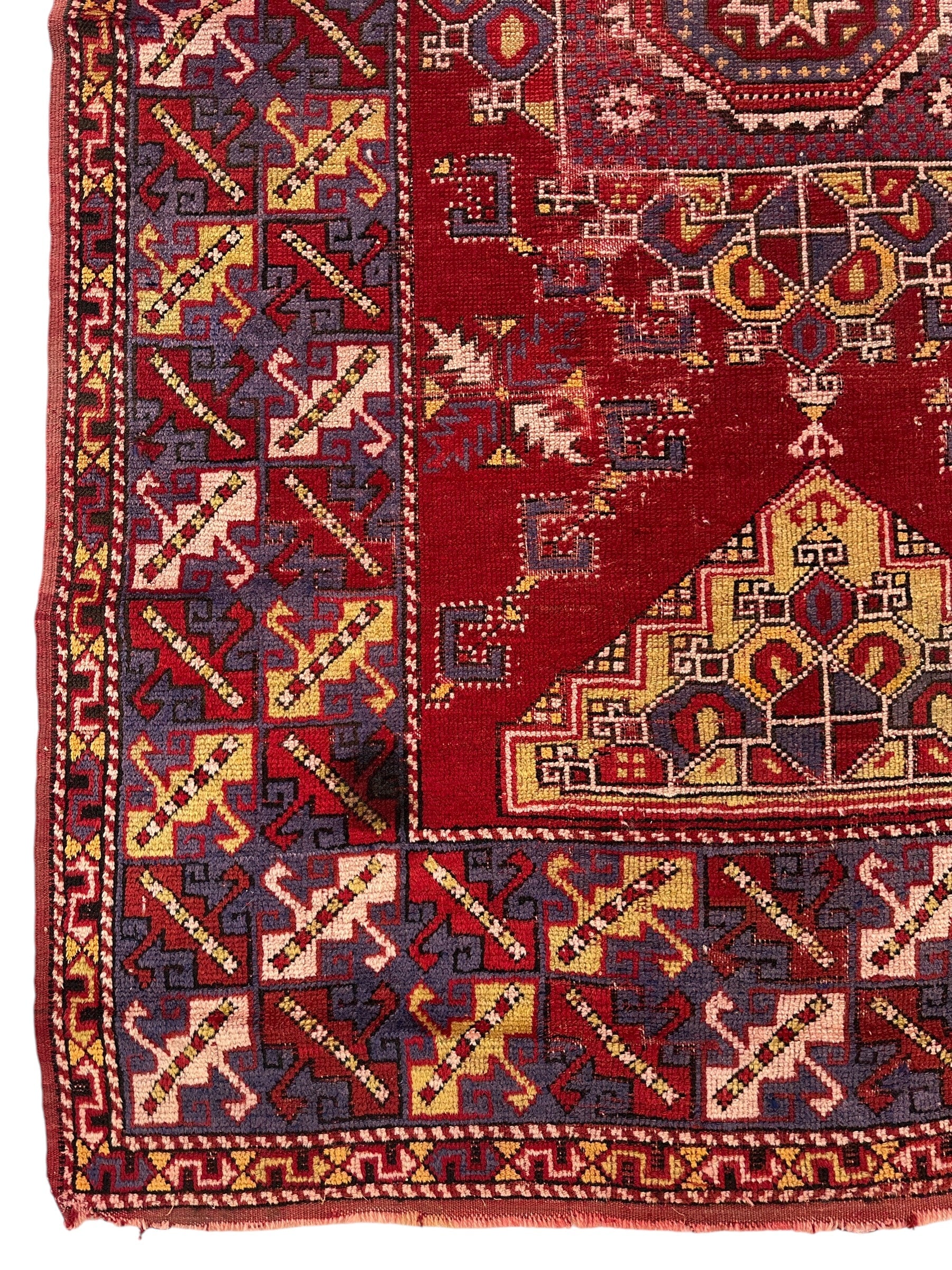 Dezgiri Anatolian Tribal Wool Rug – 5’x8’– Hand-Knotted Red Medallion Rug with Geometric Motifs - Image 3