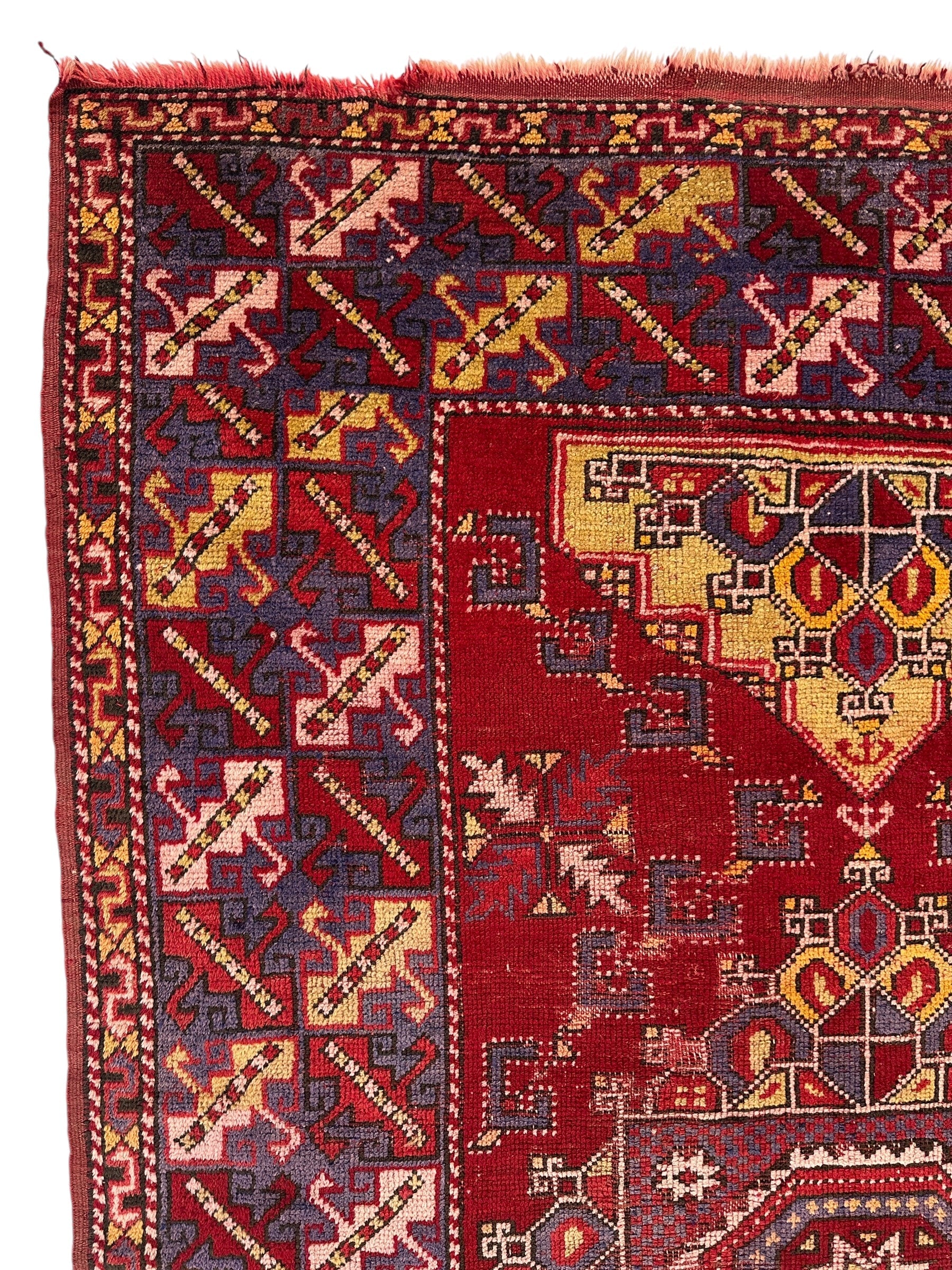 Dezgiri Anatolian Tribal Wool Rug – 5’x8’– Hand-Knotted Red Medallion Rug with Geometric Motifs - Image 5