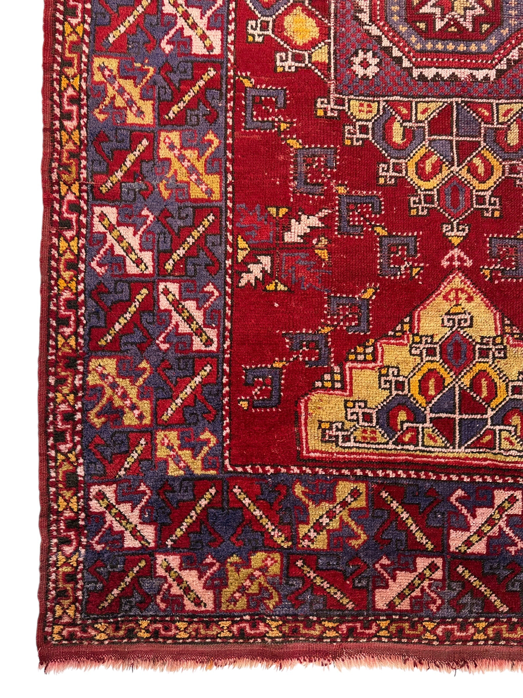 Dezgiri Anatolian Tribal Wool Rug – 5’x8’– Hand-Knotted Red Medallion Rug with Geometric Motifs - Image 6