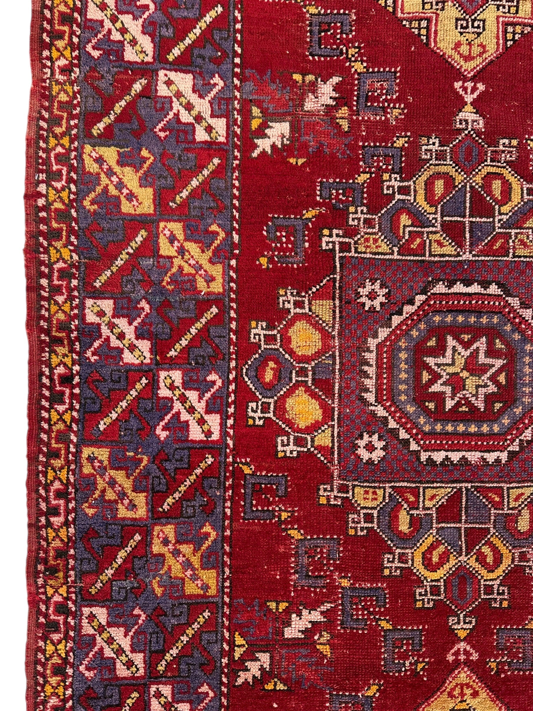 Dezgiri Anatolian Tribal Wool Rug – 5’x8’– Hand-Knotted Red Medallion Rug with Geometric Motifs - Image 7