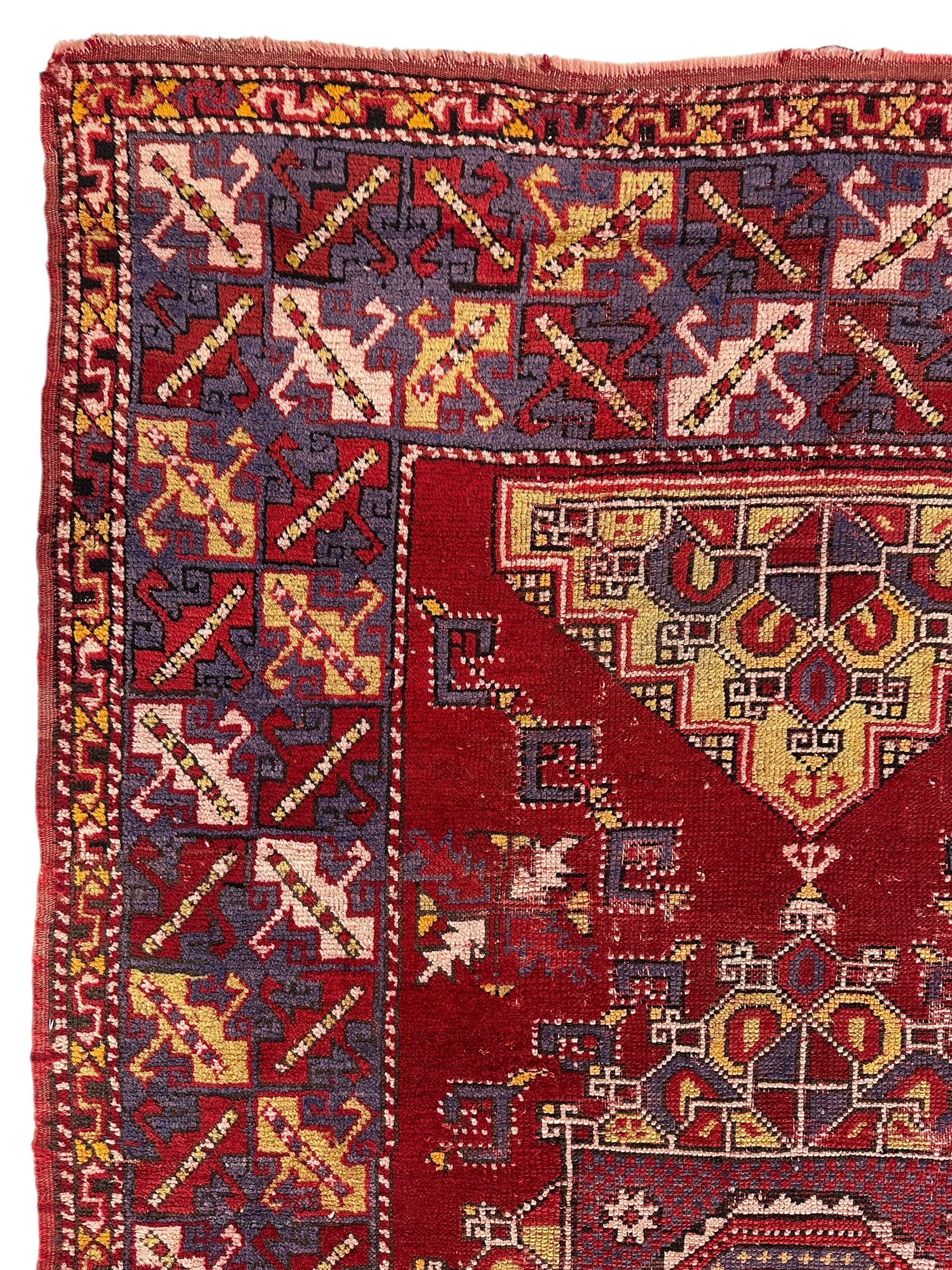 Dezgiri Anatolian Tribal Wool Rug – 5’x8’– Hand-Knotted Red Medallion Rug with Geometric Motifs - Image 8