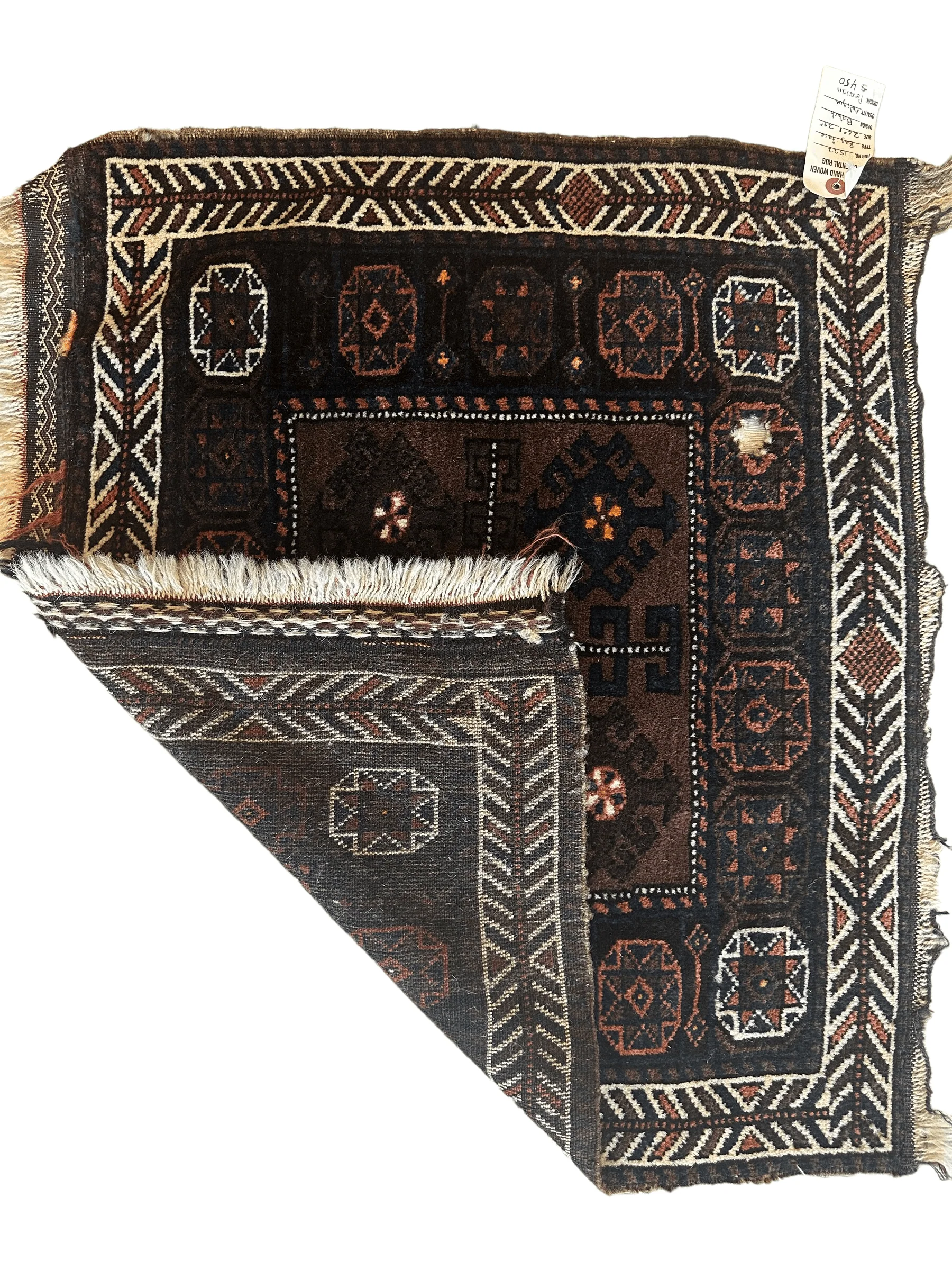 Distressed Hand Knotted Vintage Afghani Baluchi Wool Bag face 29” x 25” - Image 2
