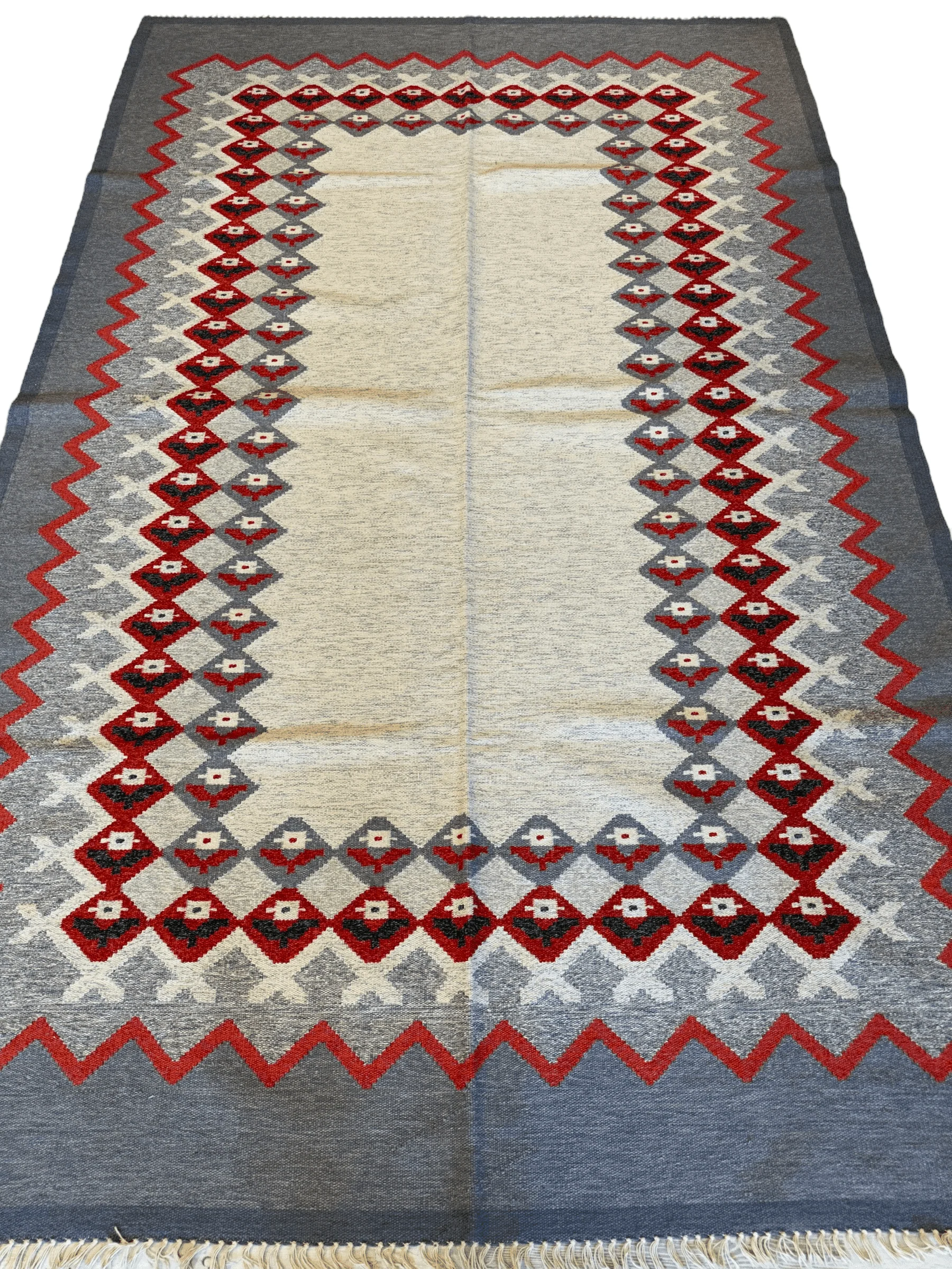 Eastern European Diamond Patterned Kilim Rug 6’4” x 9’1” - Image 2