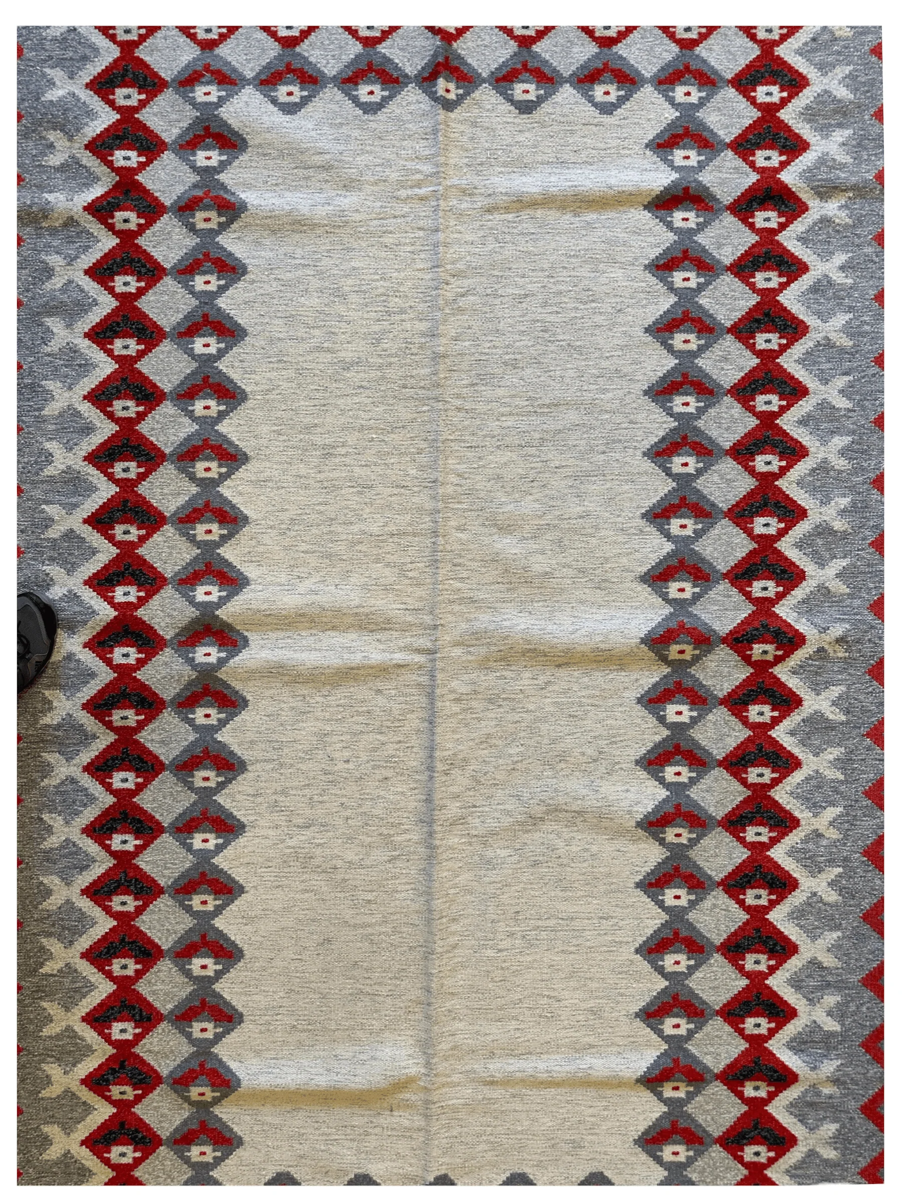 Eastern European Diamond Patterned Kilim Rug 6’4” x 9’1” - Image 3