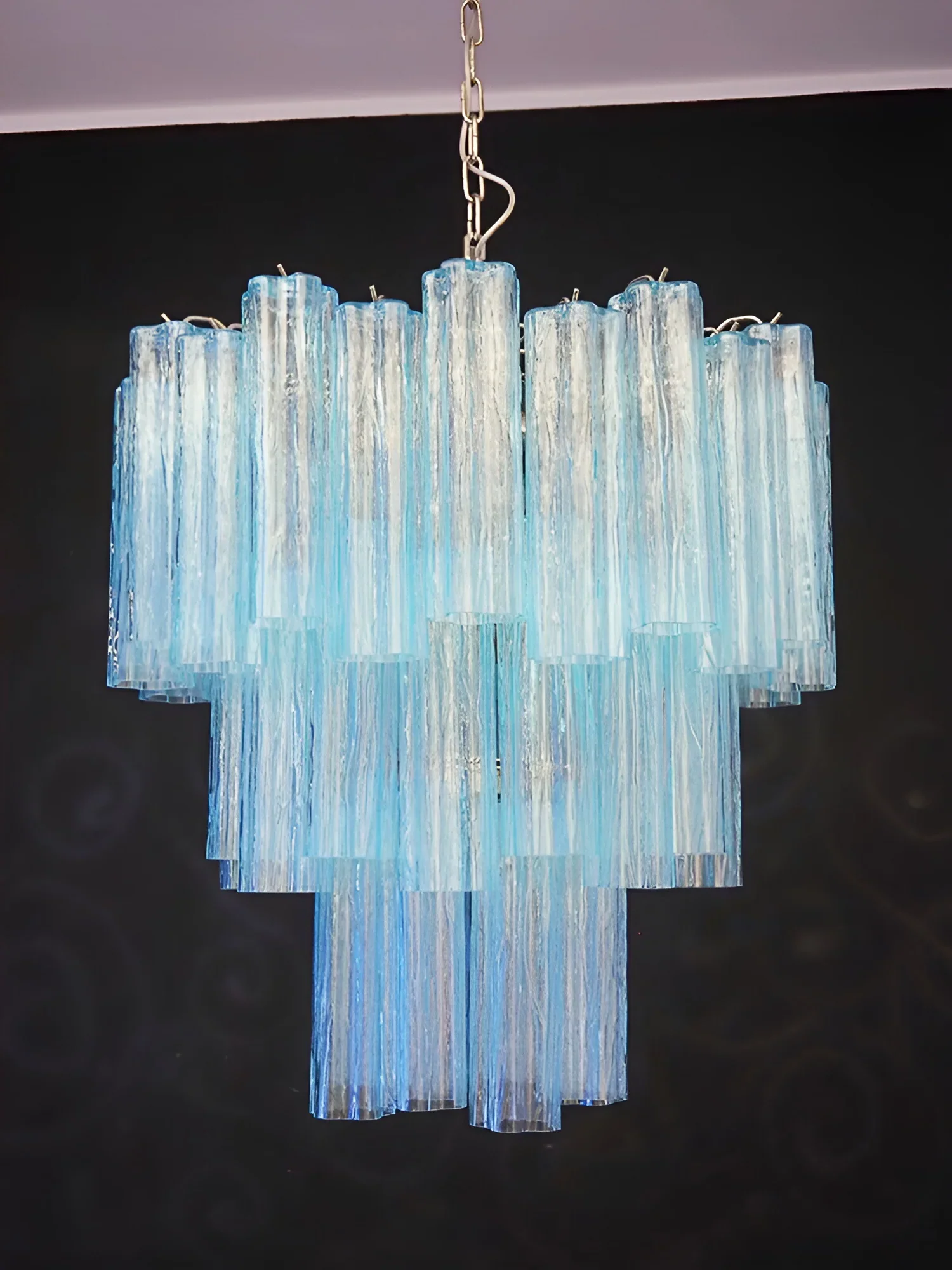 Elegant Blue Murano Glass Tube Chandelier - Image 12