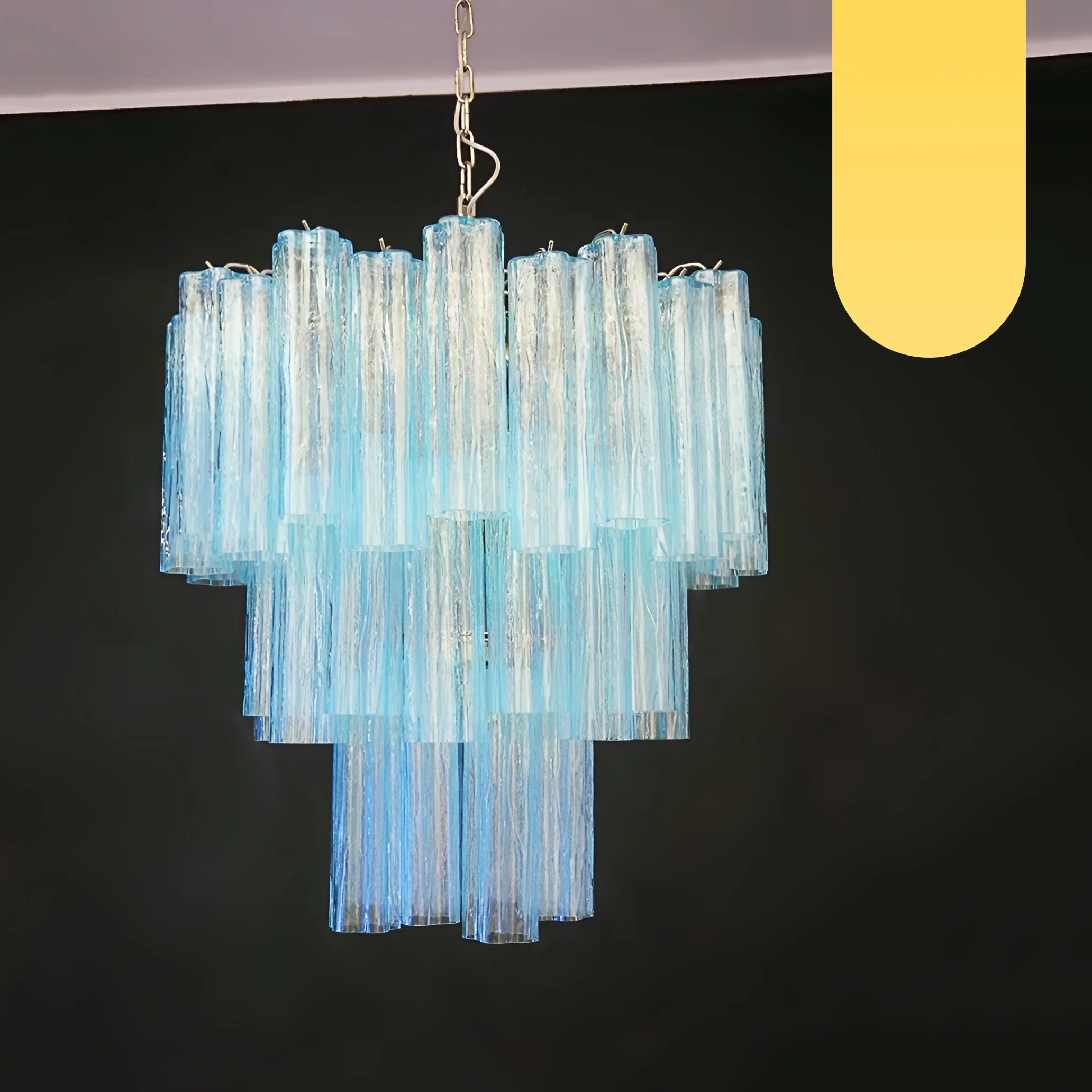 Elegant Blue Murano Glass Tube Chandelier - Image 20