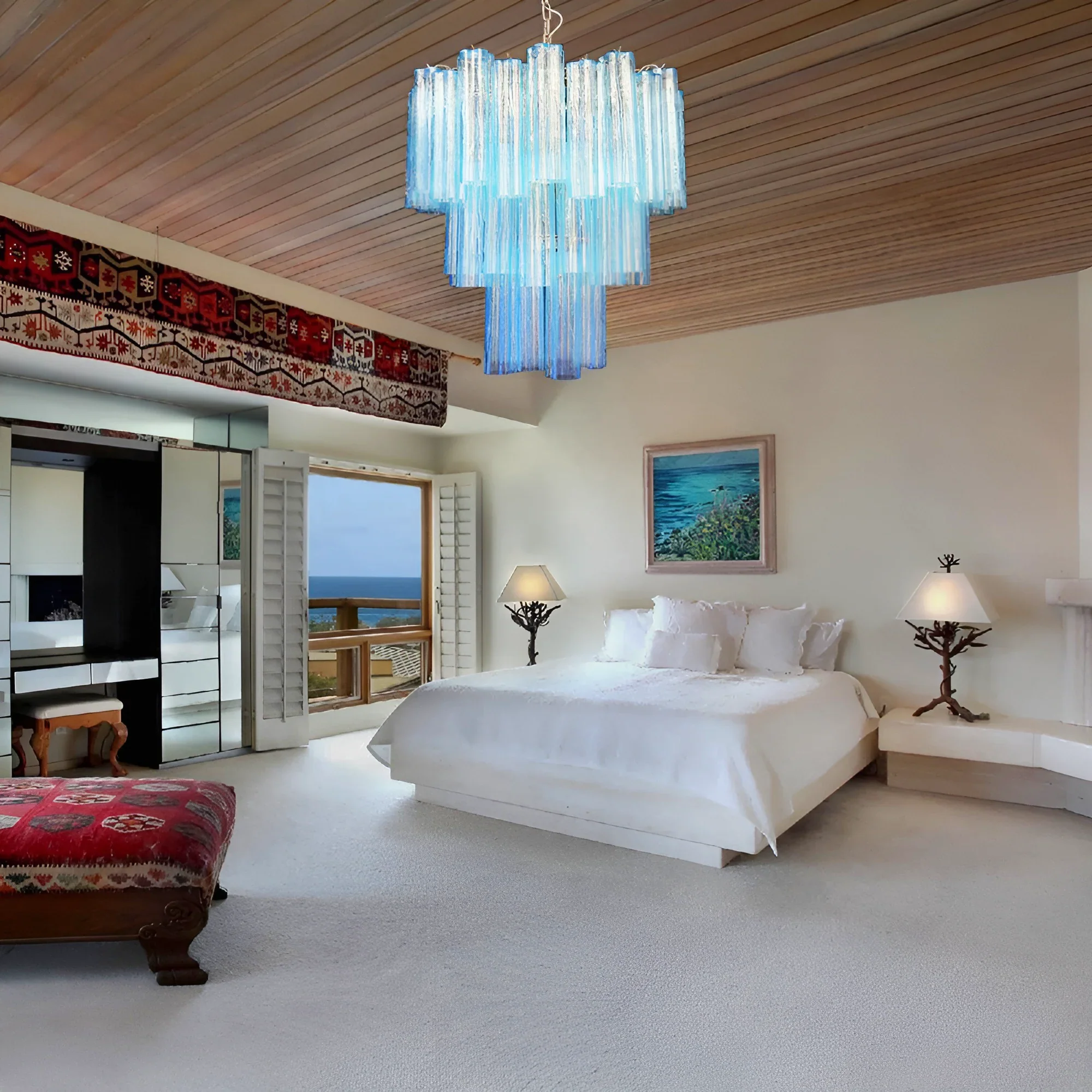 Elegant Blue Murano Glass Tube Chandelier - Image 6