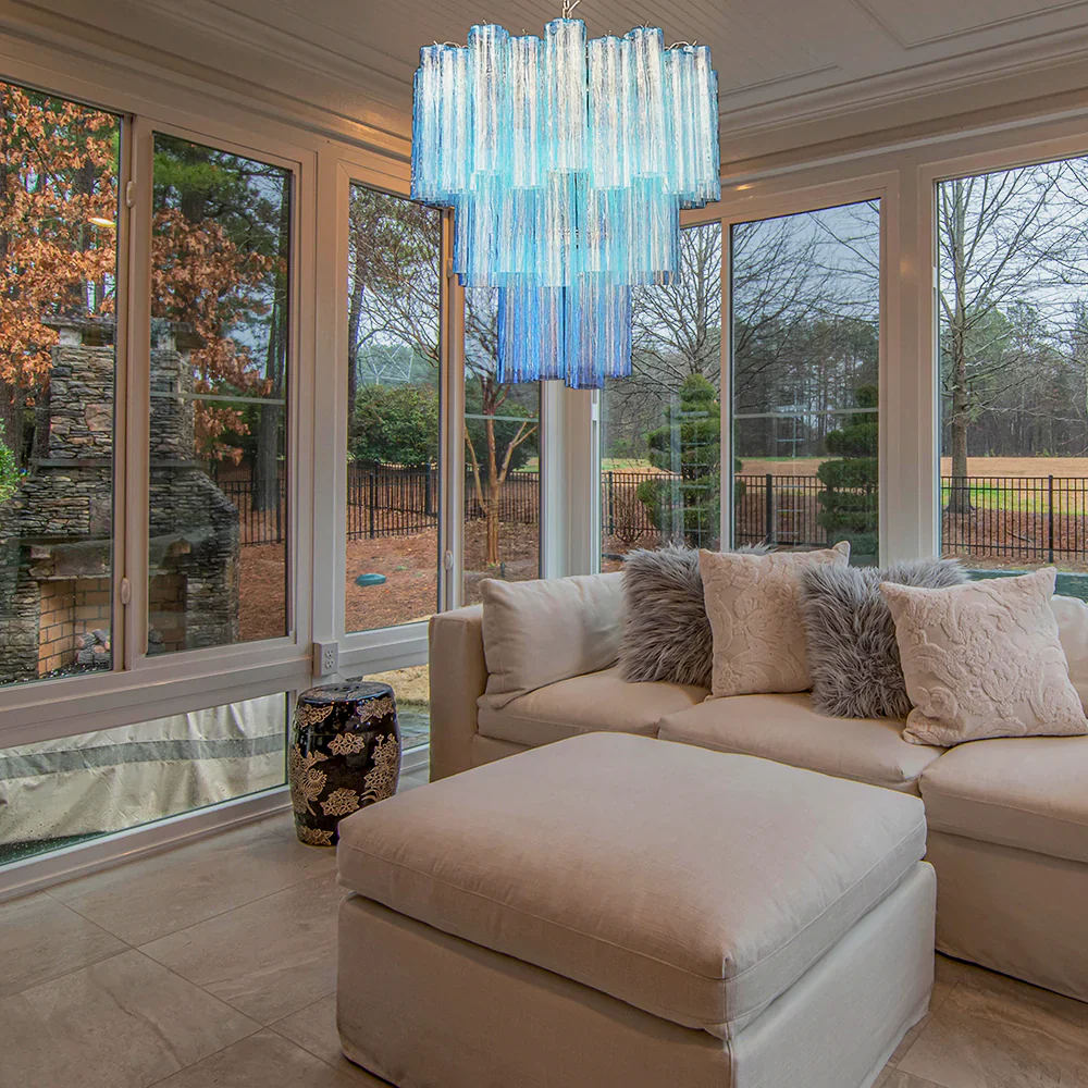 Elegant Blue Murano Glass Tube Chandelier - Image 9