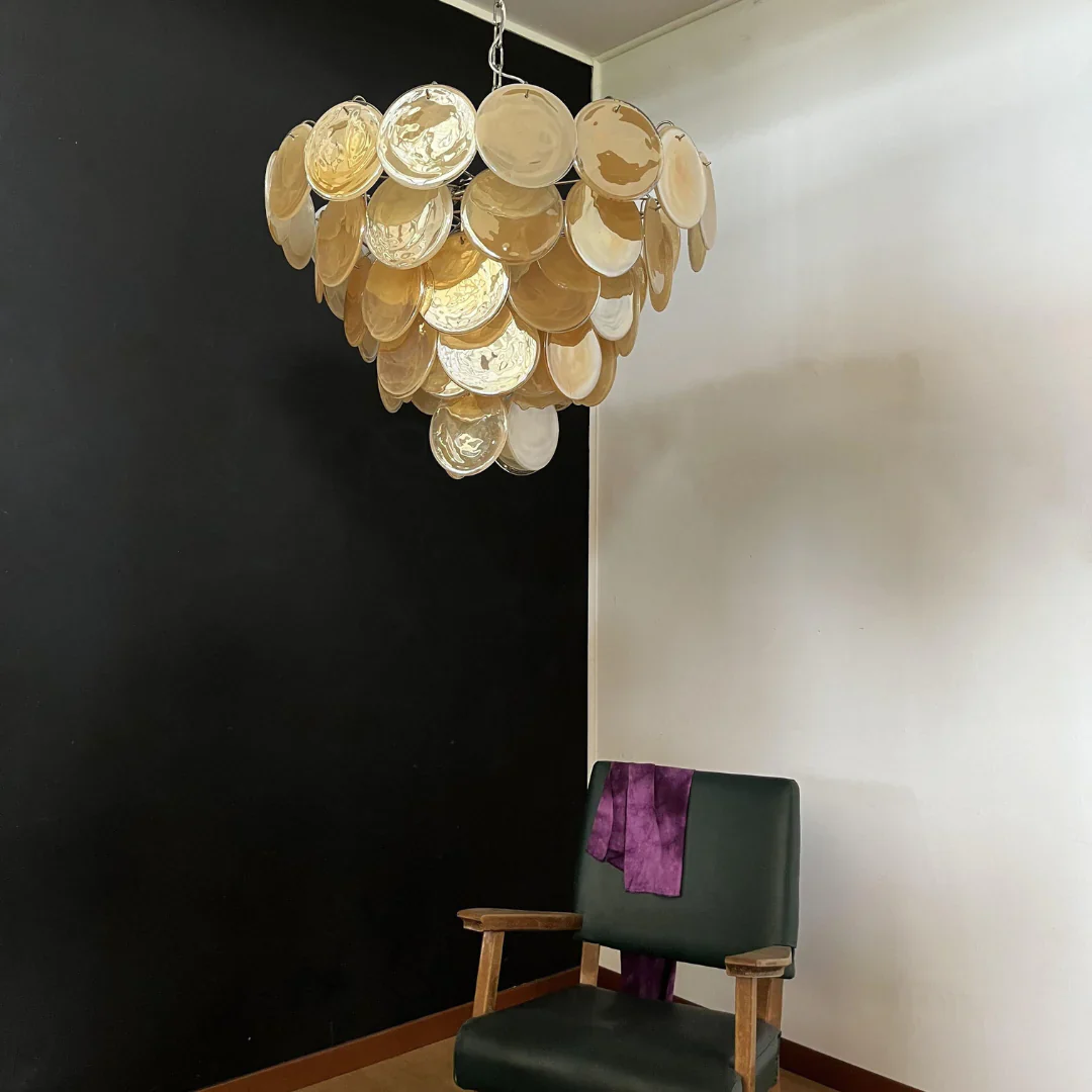 Elegant Gold Murano Disc Chandelier - Image 14