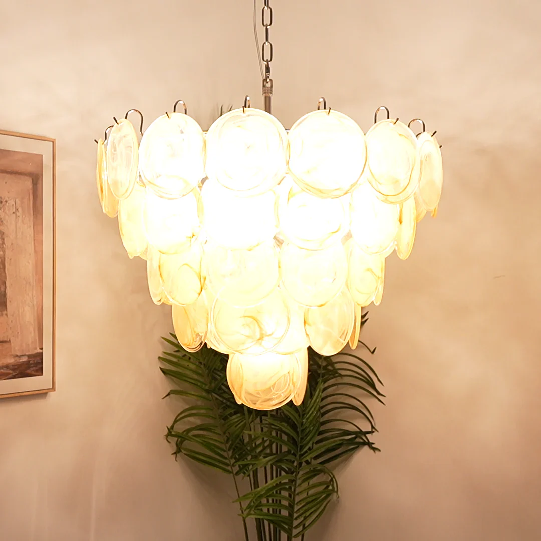Elegant Gold Murano Disc Chandelier - Image 3
