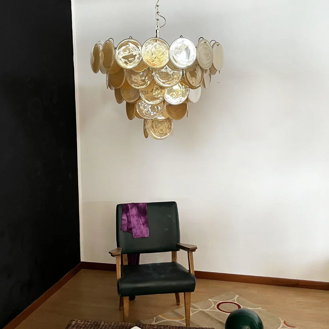 Elegant Gold Murano Disc Chandelier - Image 7