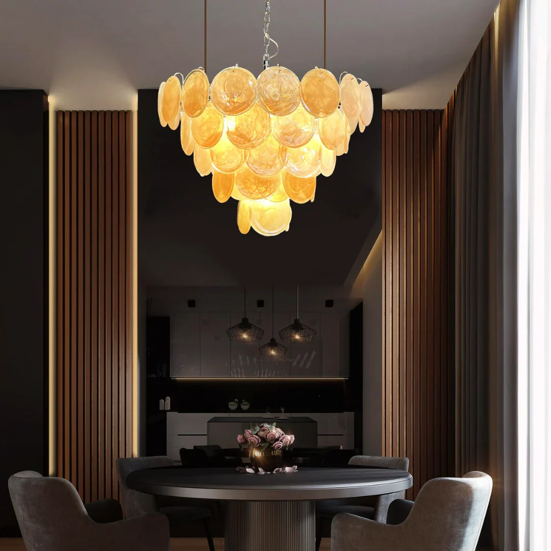 Elegant Gold Murano Disc Chandelier - Image 9
