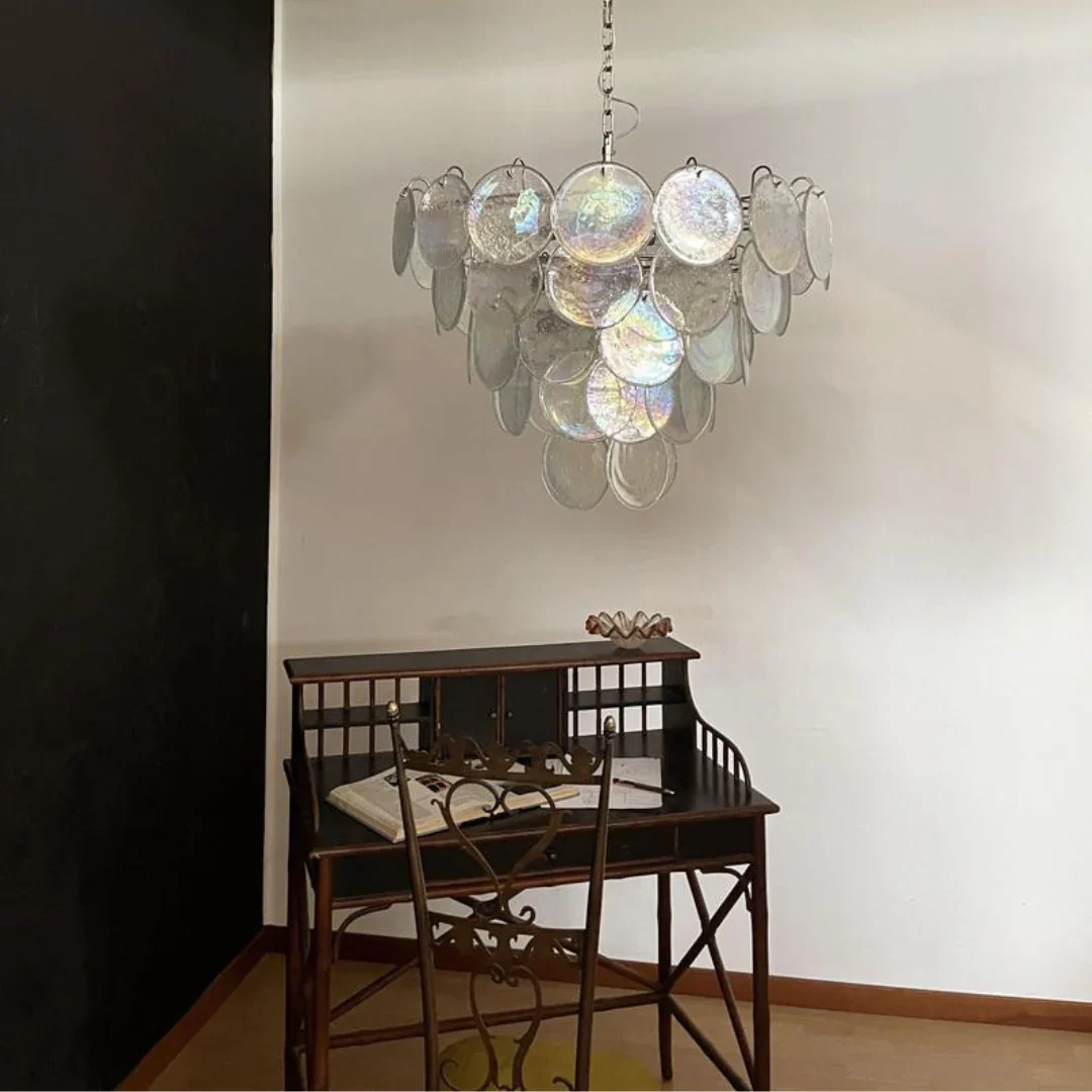 Elegant Murano Disc Iridescent Chandelier - Image 10