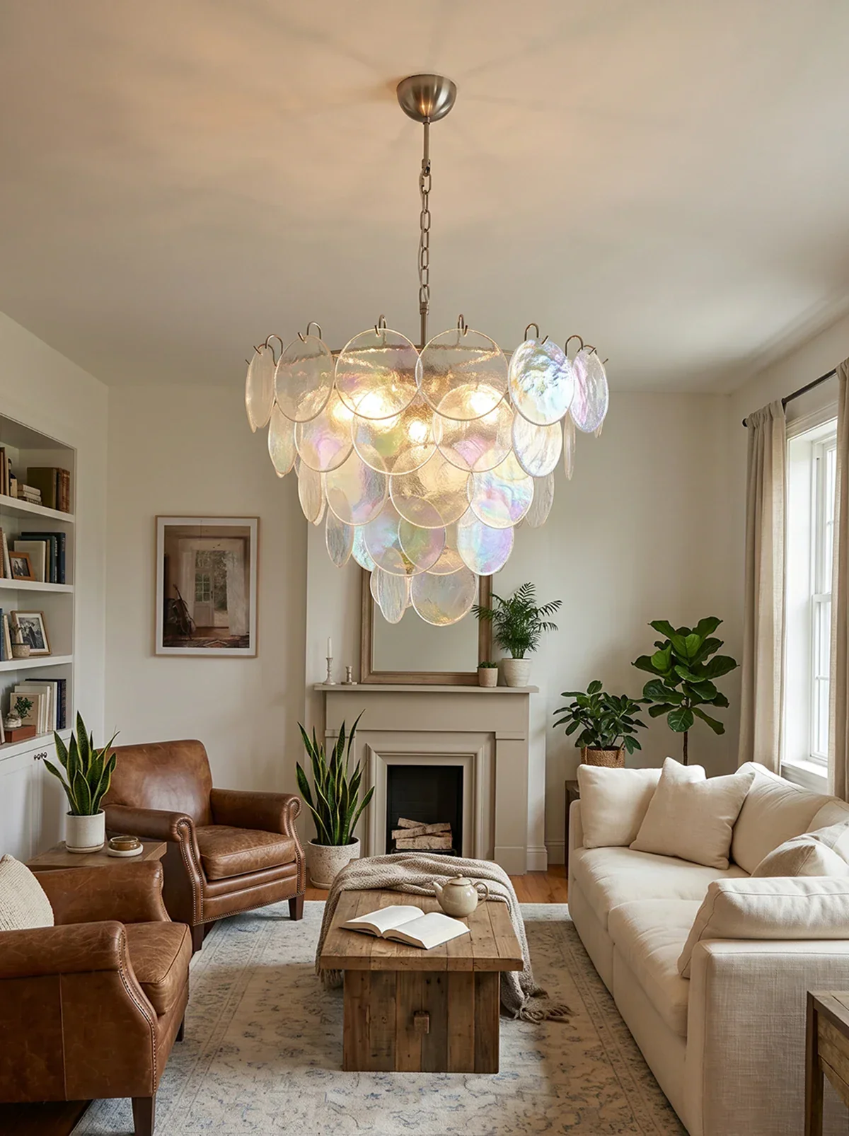 Elegant Murano Disc Iridescent Chandelier - Image 2