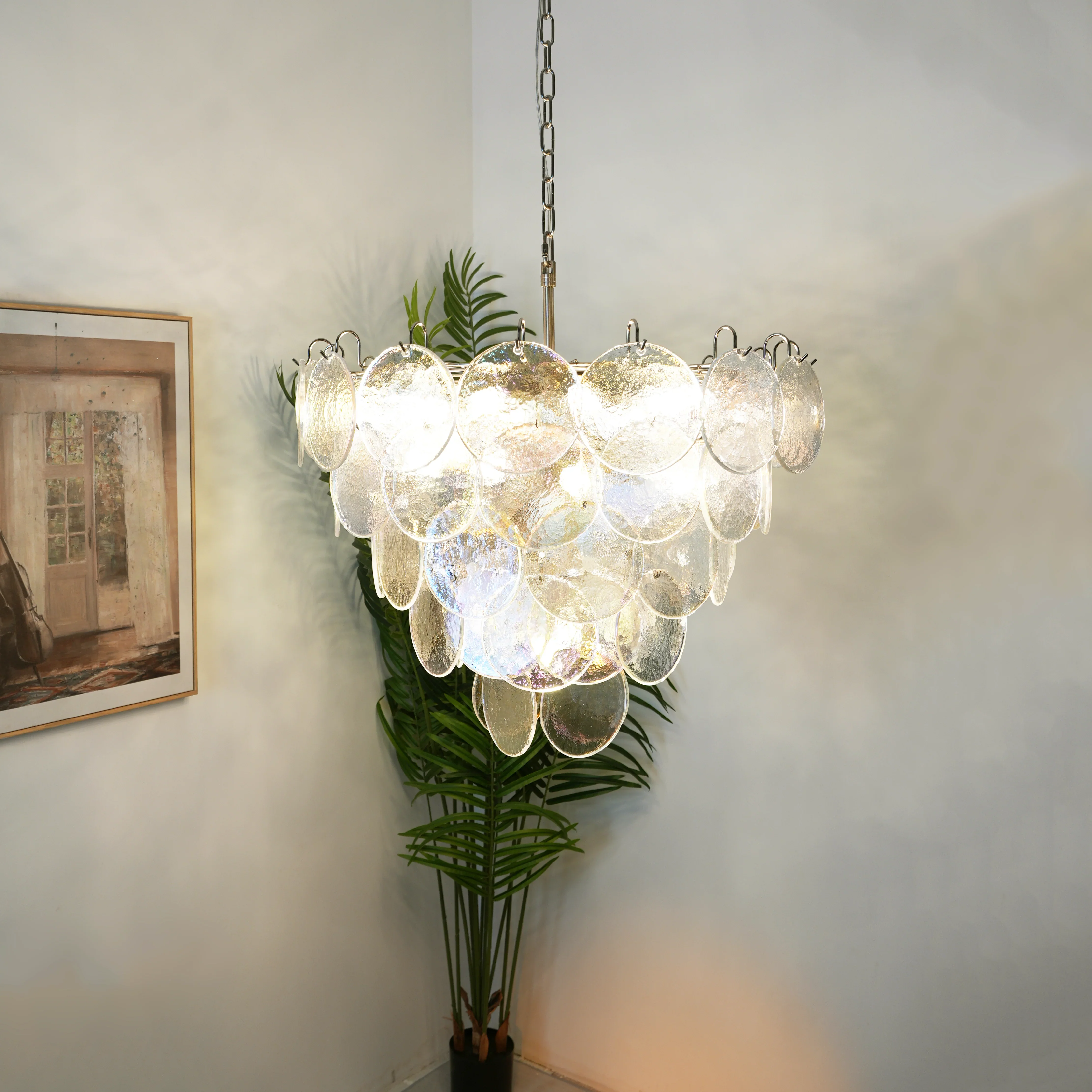 Elegant Murano Disc Iridescent Chandelier - Image 3