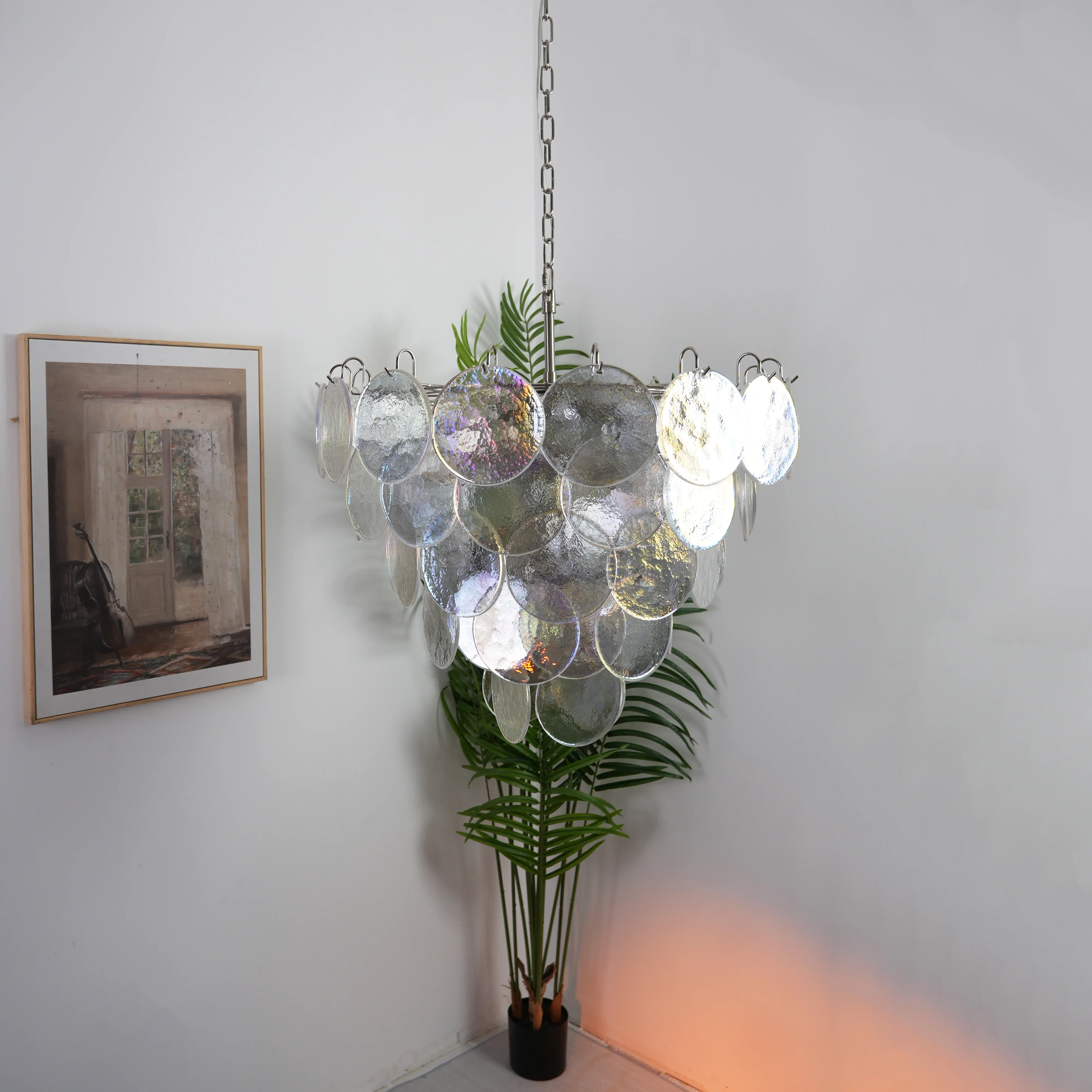 Elegant Murano Disc Iridescent Chandelier - Image 6